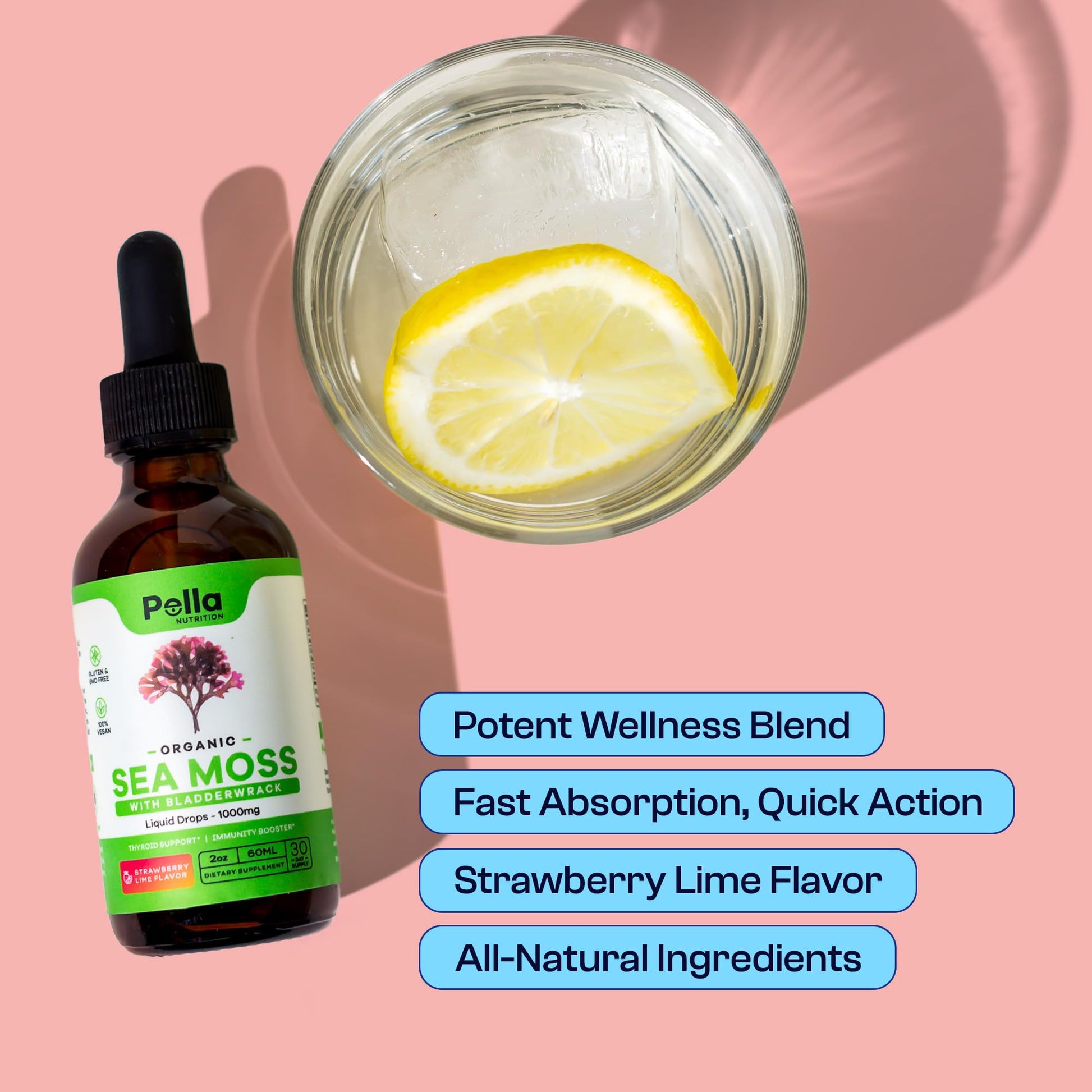 Organic Sea Moss Drops - 1000mg Irish Sea Moss - 4X Stronger than Sea Moss Gel Pella NutritionUS supplements