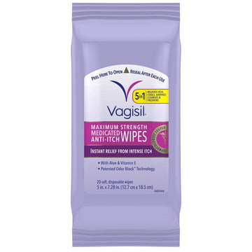 Vagisil Wipes, Anti-Itch Medicated Feminine Vaginal Wipes, Maximum Strength, Instant Relief, 20 Wipes VagisilAu supplements