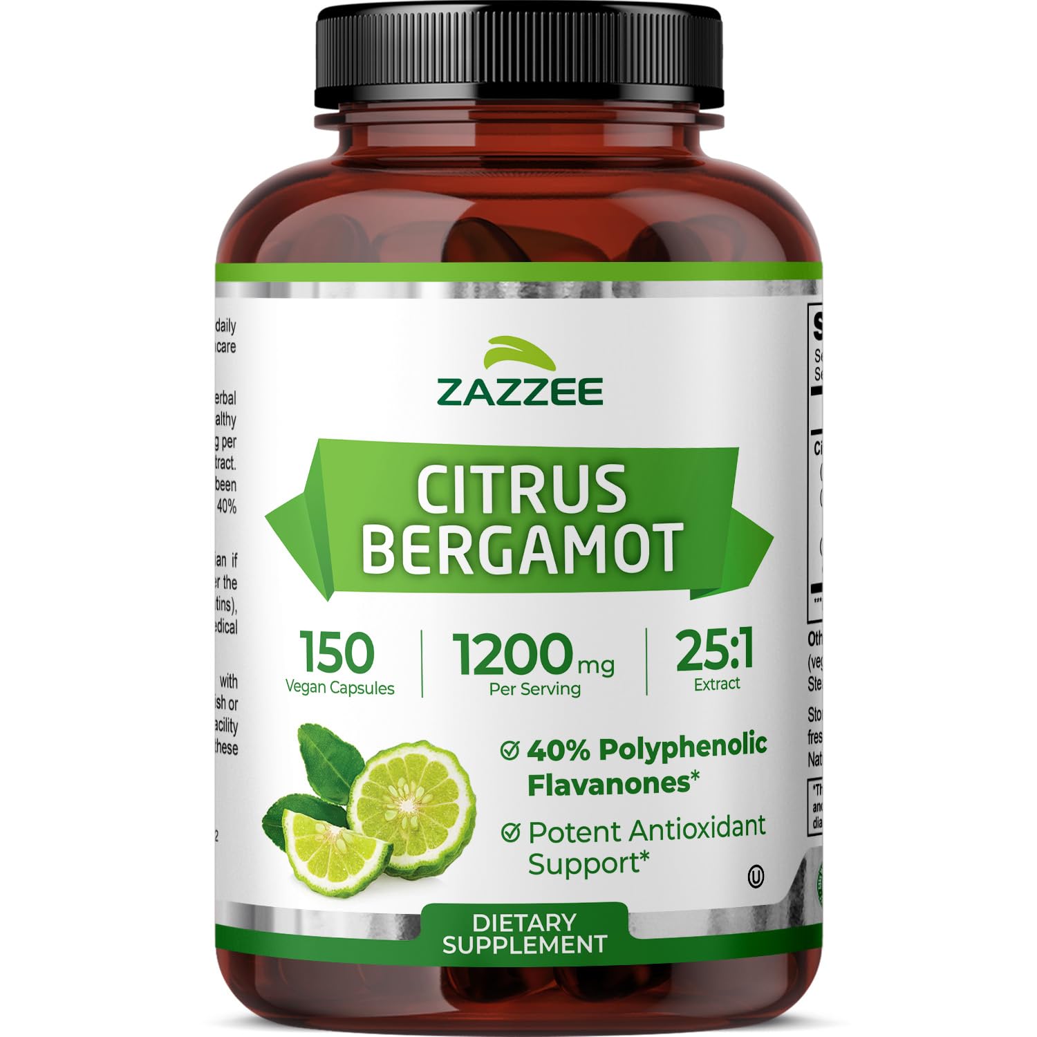 Zazzee Citrus Bergamot 25:1 Extract, 1200 mg Per Serving, 40% Polyphenolic Flavanones, 150 Vegan Capsules, 5 Month Supply, Citrus Bergamia, Antioxidant Support, Certified Kosher, Non-GMO, Made in USA ZazzeeAu supplements