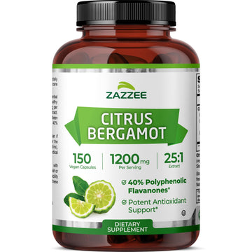 Zazzee Citrus Bergamot 25:1 Extract, 1200 mg Per Serving, 40% Polyphenolic Flavanones, 150 Vegan Capsules, 5 Month Supply, Citrus Bergamia, Antioxidant Support, Certified Kosher, Non-GMO, Made in USA ZazzeeAu supplements