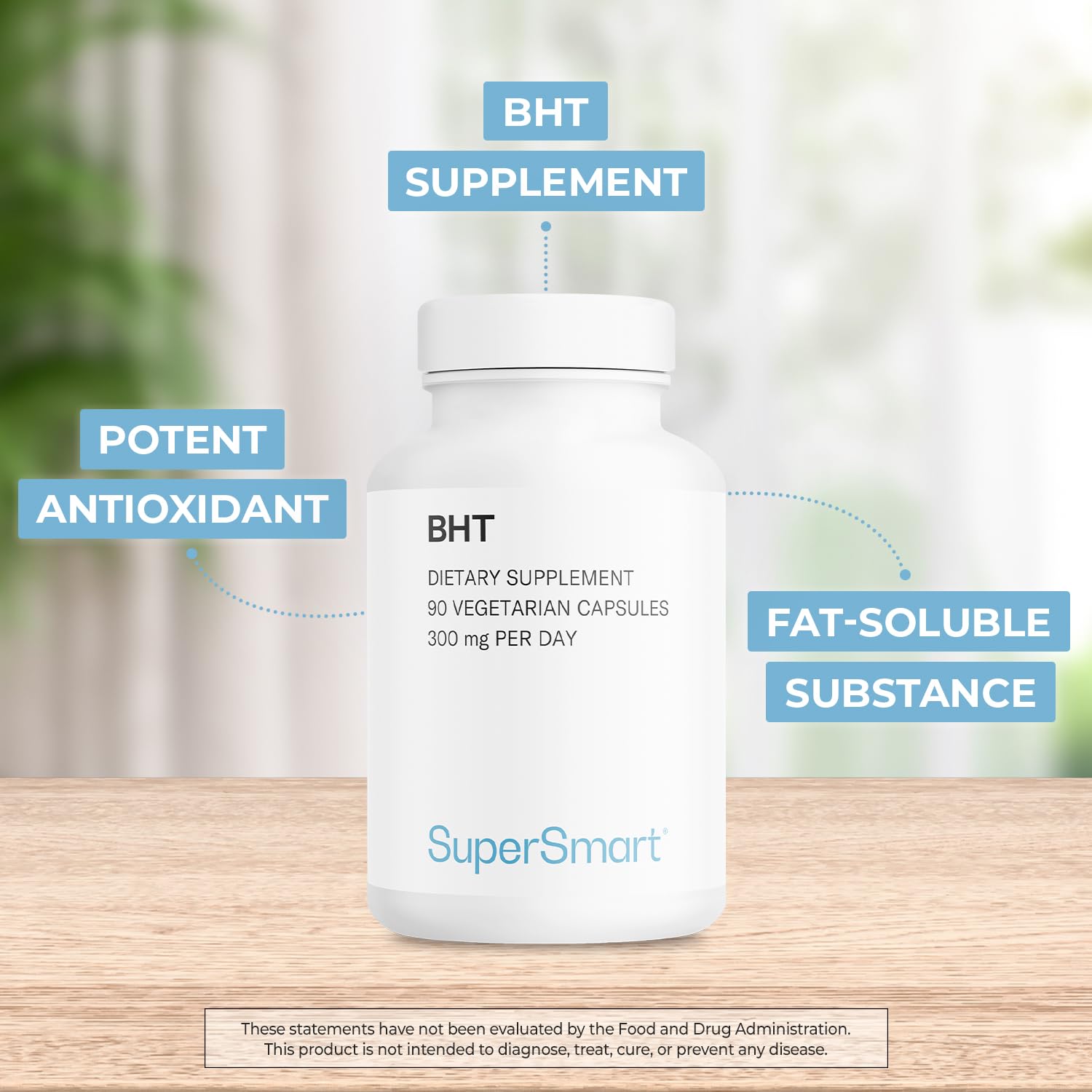 Supersmart - BHT Supplement 300mg per Day - Butylated Hydroxytoluene | Non-GMO & Gluten Free - 90 Vegetarian Capsules SupersmartUS supplements