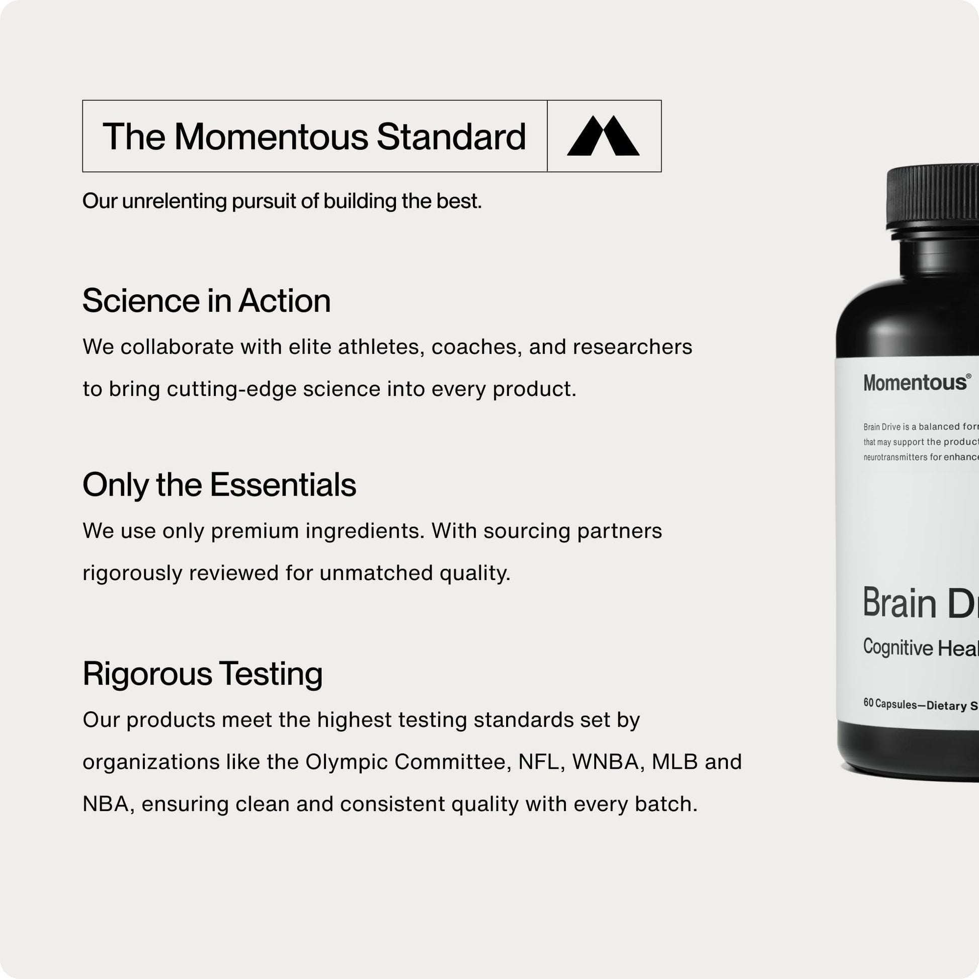 Momentous Brain Drive Nootropic Supplement - Brain Supplement for Memory & Focus Support - NSF Certified for Sport - GMO- & Gluten-Free - 30 Servings MomentousAu supplements