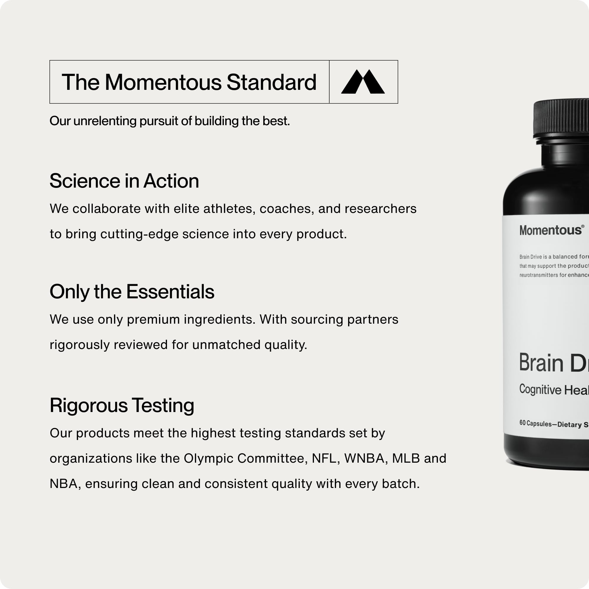 Momentous Brain Drive Nootropic Supplement - Brain Supplement for Memory & Focus Support - NSF Certified for Sport - GMO- & Gluten-Free - 30 Servings MomentousAu supplements