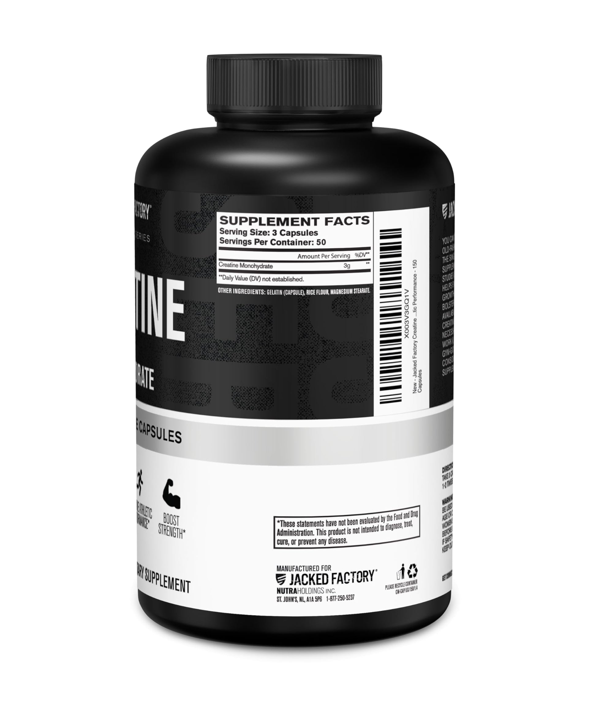 Jacked Factory Creatine Monohydrate Capsules - Creatine Pills for Muscle Growth, Increased Strength, Enhanced Energy Output and Improved Athletic Performance - 150 Capsules Jacked FactoryAu supplements