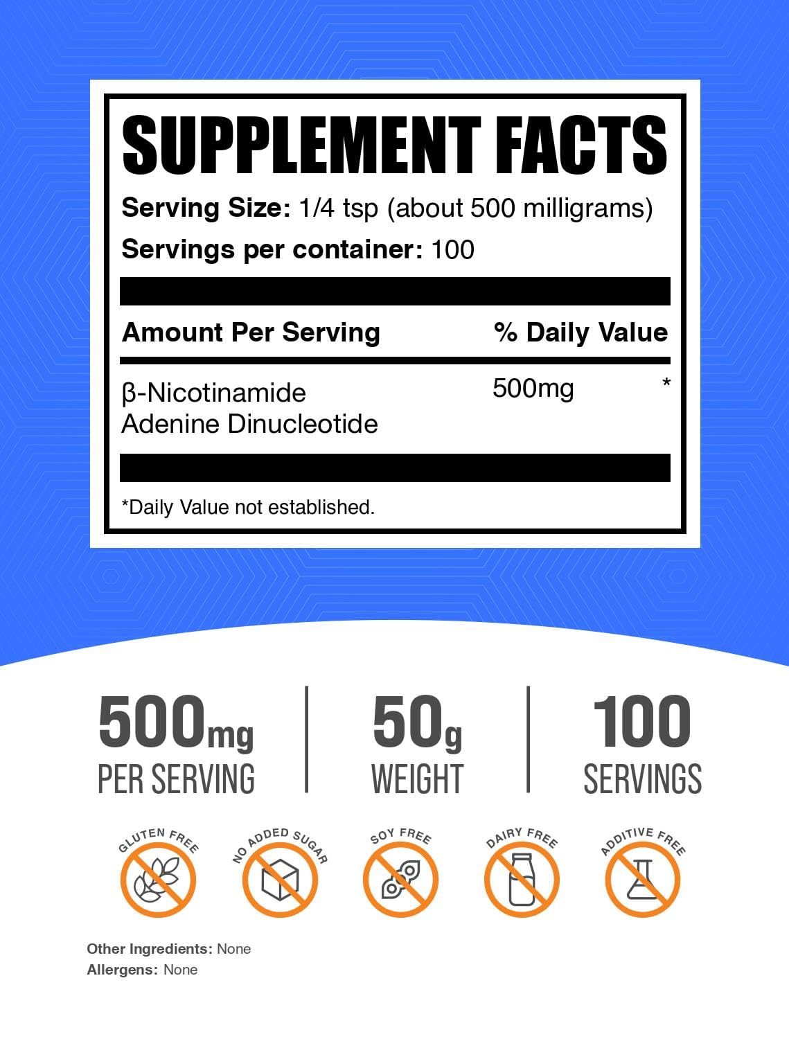 BulkSupplements.com NAD Powder - Nicotinamide Adenine Dinucleotide, NAD Supplement 500mg - for Energy Support, Pure & Gluten Free, 500mg per Serving, 50g (1.8 oz) (Pack of 1) BulkSupplementsAu supplements