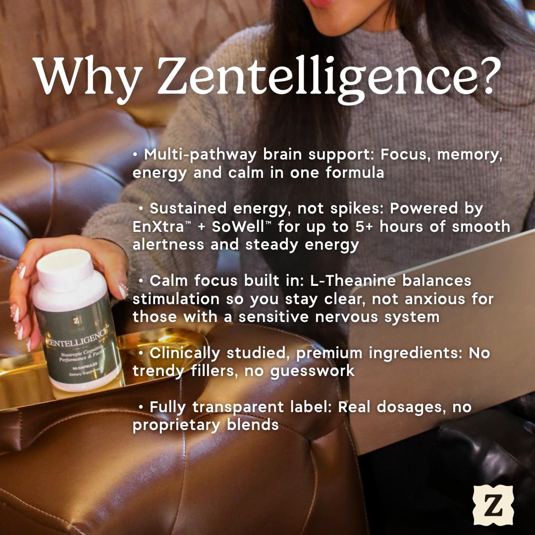 Zen Principle Zentelligence™ Focus Nootropic Supplement for Students & Professionals | Energy, Memory & Stress Support | Jitter-Free Formula with L-Theanine, Ginkgo Biloba, Huperzine A. 90 Capsules Zen PrincipleAu supplements