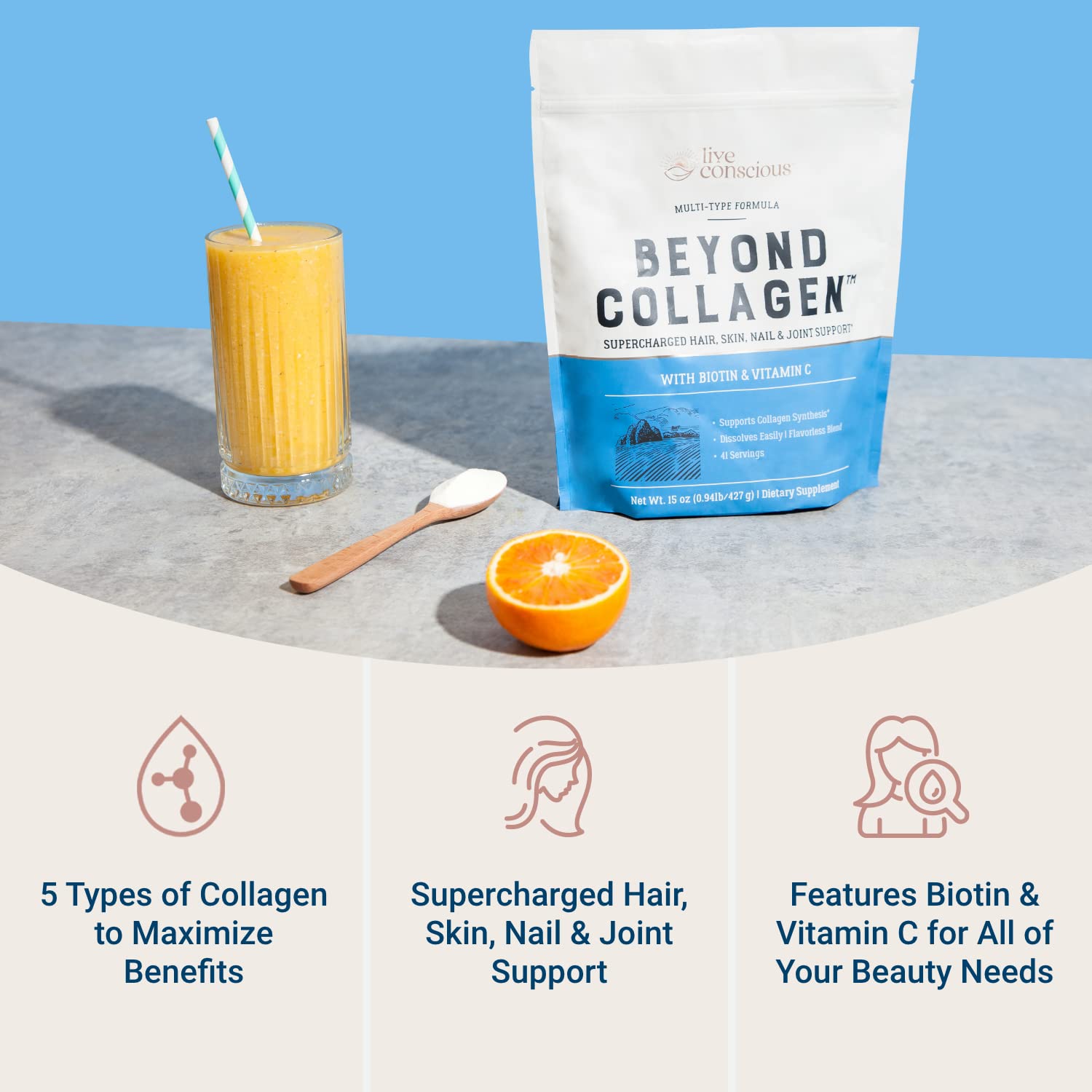 Live Conscious Beyond Collagen Multi Collagen Powder for Women w/Types I, II, III, V & X Live ConsciousAu supplements