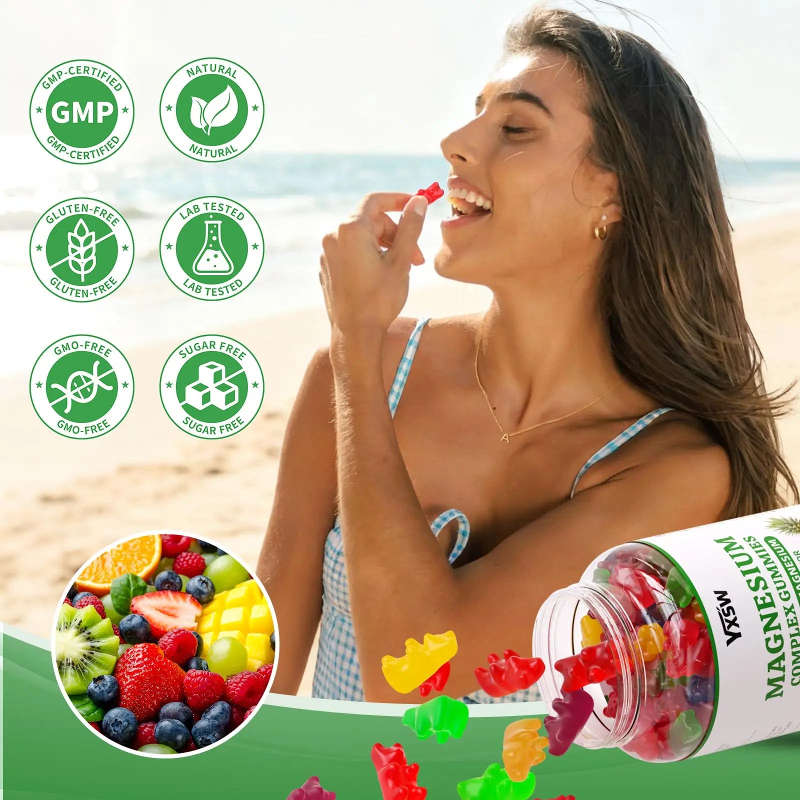 Magnesium Complex Gummies 8 Elemental 1000mg - Magnesium Glycinate, Citrate, Malate, Taurate, Supports Bones, Muscle, Nerve Health, for Women & Men, Vegan Non-GMO, Mixed Flavors, 60 Count YXSWnz supplements