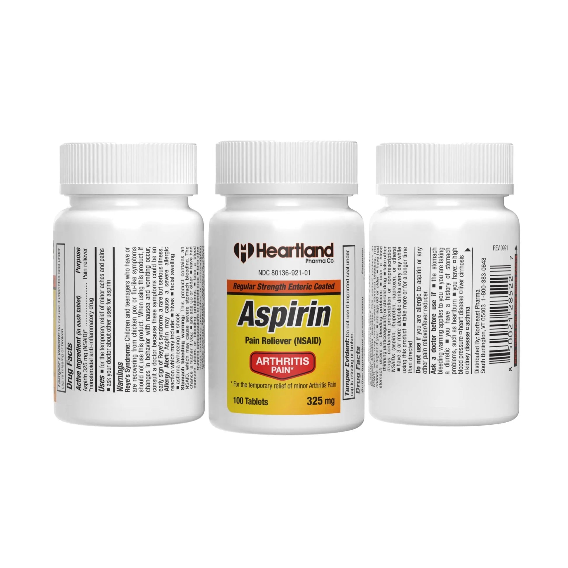 Heartland Pharma Aspirin 325mg Enteric Coated Tablets | Original Strength NSAID Pain Reliever & Fever Reducer | Joint Pain Relief for Arthritis | Child-Resistant Safety Cap | Made in USA | 100 Count Heartland PharmaAu supplements
