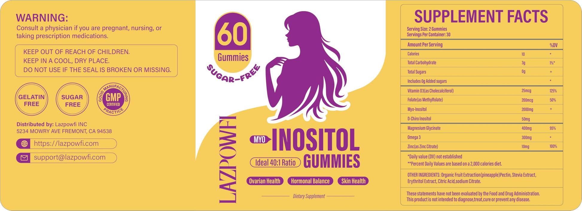 Lazpowfi Myo-Inositol & D-Chiro Inositol,Inositol Gummies with Vitamin D3, Magnesium Glycinate, Omega-3, Folate & Zinc, Inositol Supplement Menstrual Cycle for Women-40:1 Ratio-30 Day Supply LazpowfiAu supplements