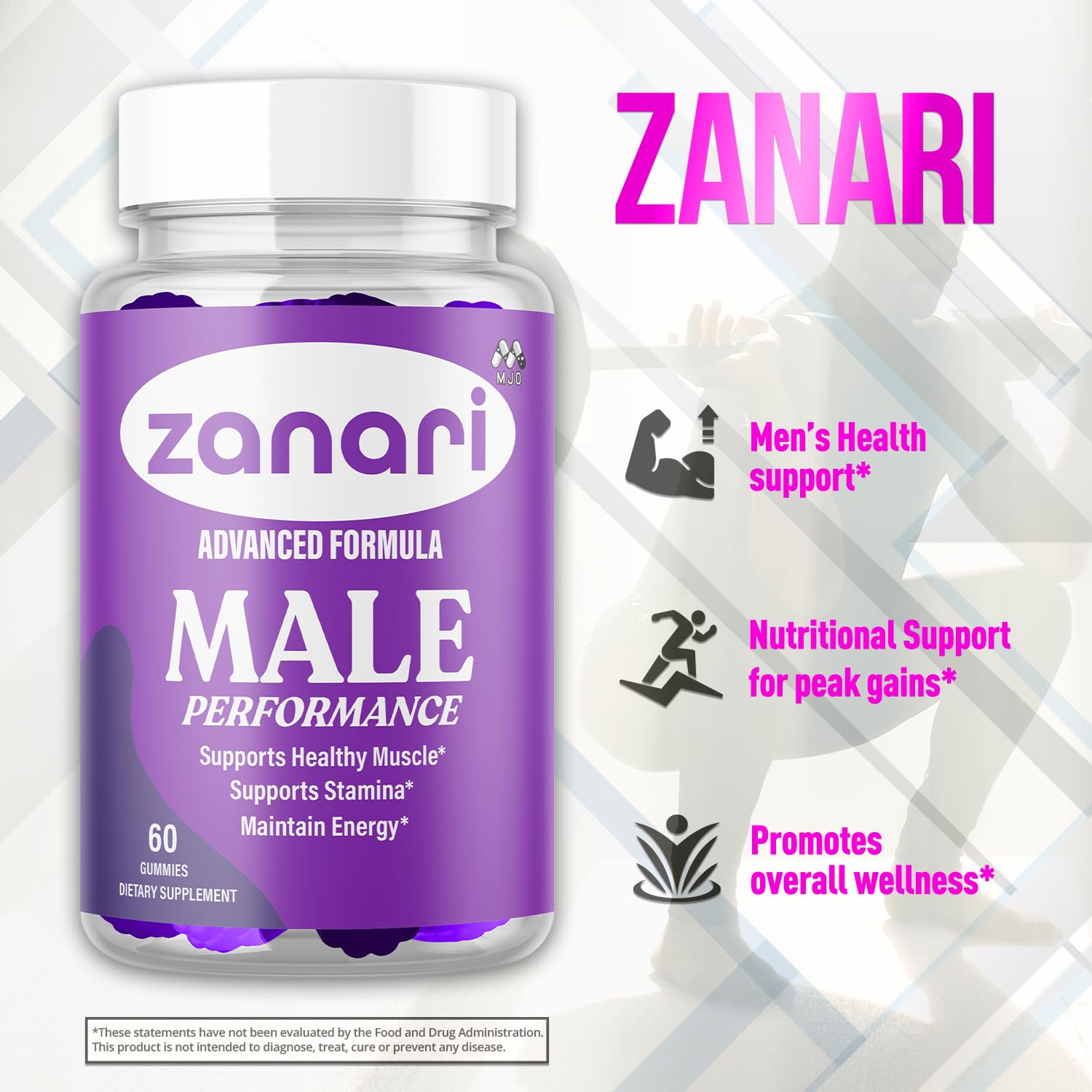 Zanari Gummies, Official Zanari Gummys for Men with All Natural Ingredients, Advanced Formula for Optimal Health & Total Wellness Support with Maximum Strength Active Lifestyle Vitamins (60 Gummies) MJOAu supplements