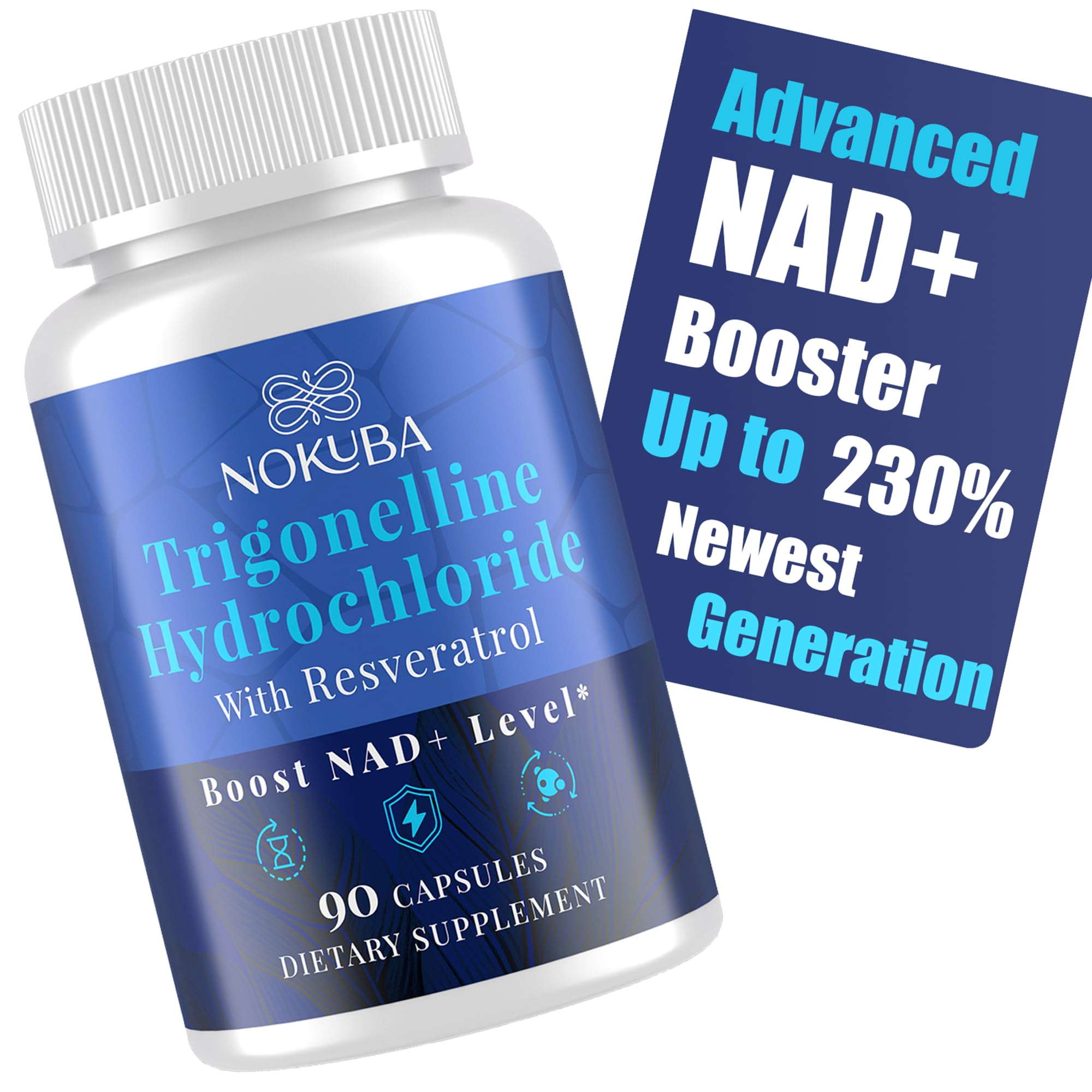 Nokuba NAD Supplement - NMNH Alternative with Trigonelline HCL 500mg & Resveratrol - NAD+ Precursors Plant Extraction - Support Cellular Energy & Healthy Aging & Brain for Women & Men - 90 Capsules NokubaAu supplements