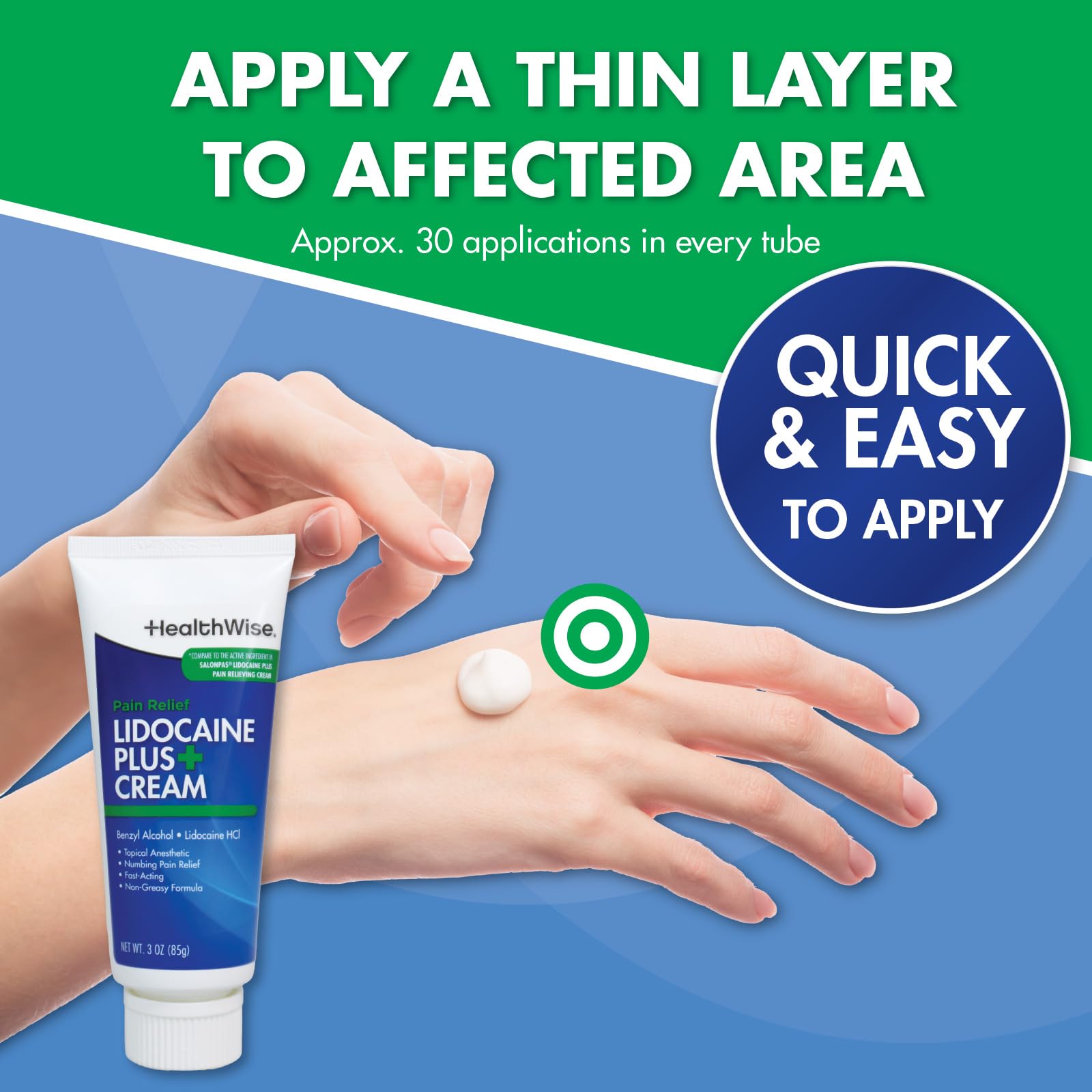 HealthWise Lidocaine Plus+ Cream | Numbs Away Pain | | Non-Greasy | 3.0 Oz | 4% OTC Lidocaine + 10% Benzyl Alcohol | Topical Anesthetic HealthWiseAu supplements