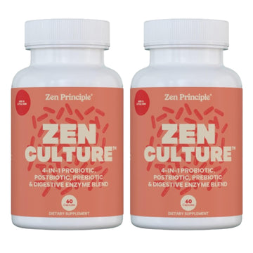 Zen Principle Zenculture™ – 4-in-1 Synbiotic Supplement (Probiotic + Prebiotic + Postbiotic + Digestive Enzymes) with CoreBiome®. Anti Bloating,