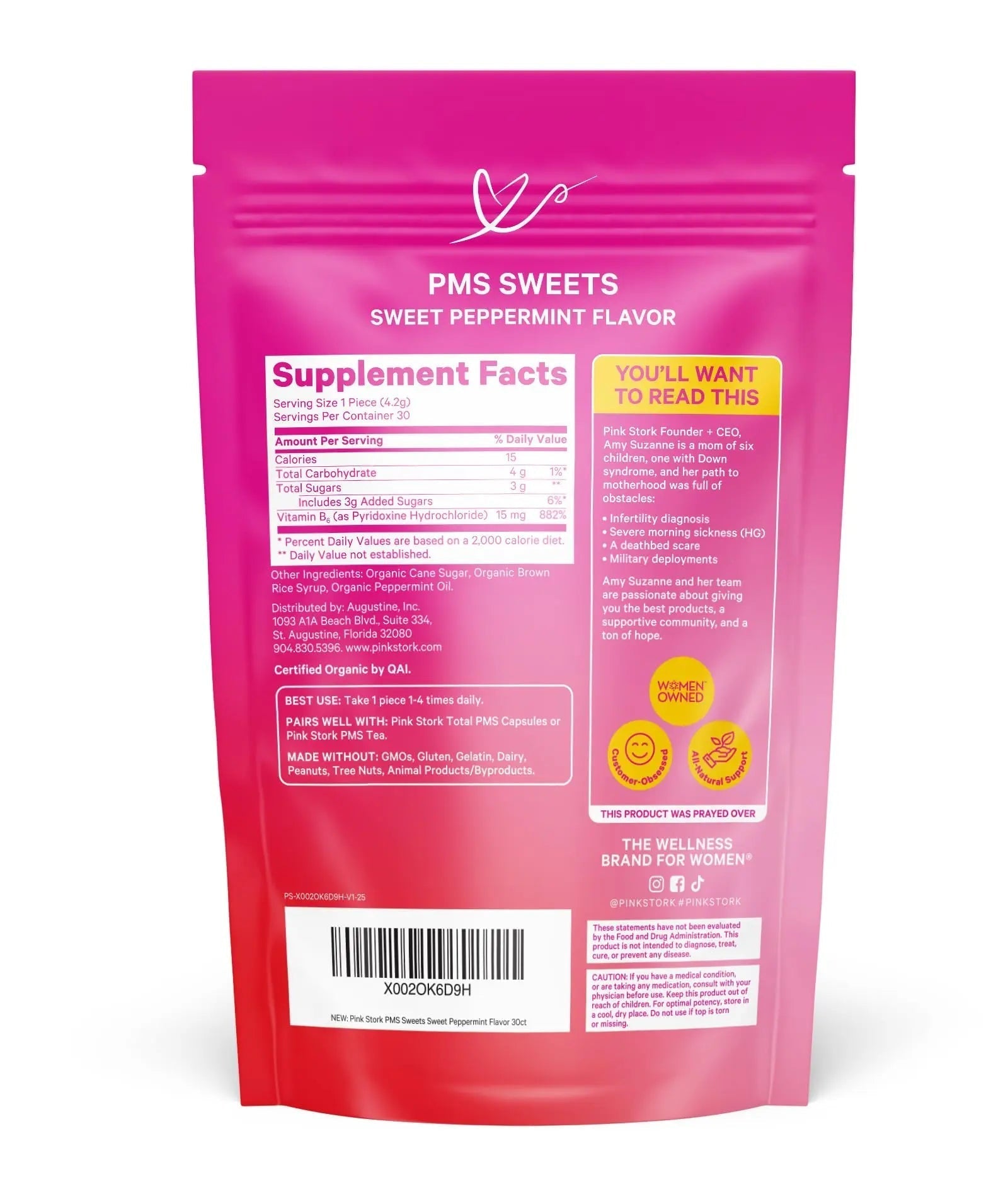 Pink Stork Organic PMS Support Sweets for Teens and Women - Simple & Natural Ingredients Vitamin B6 and Peppermint Pink StorkAu supplements
