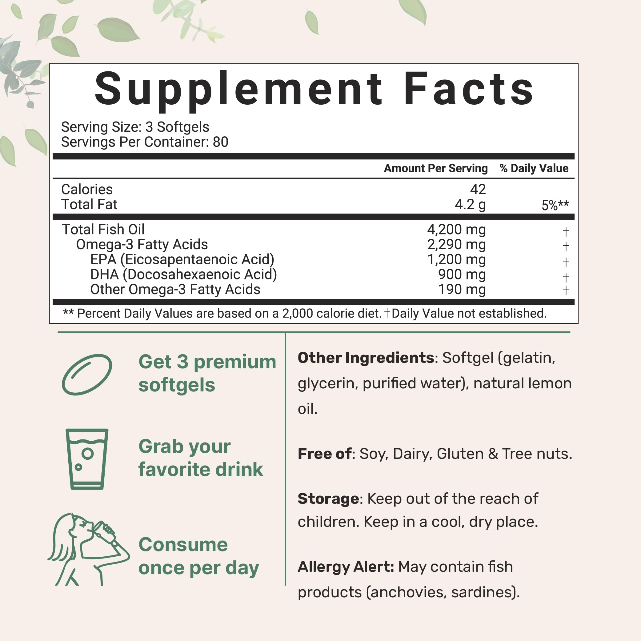 Triple Strength Omega 3 Fish Oil Supplements 4200mg Per Serving, 240 Softgels Micro IngredientsAu supplements