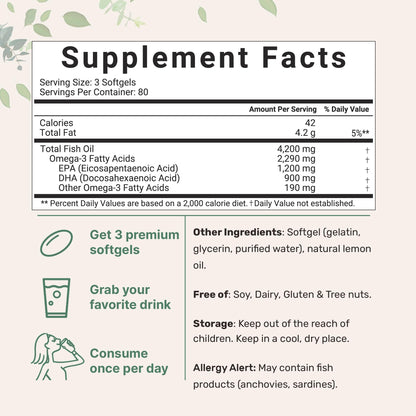 Triple Strength Omega 3 Fish Oil Supplements 4200mg Per Serving, 240 Softgels Micro IngredientsUS supplements