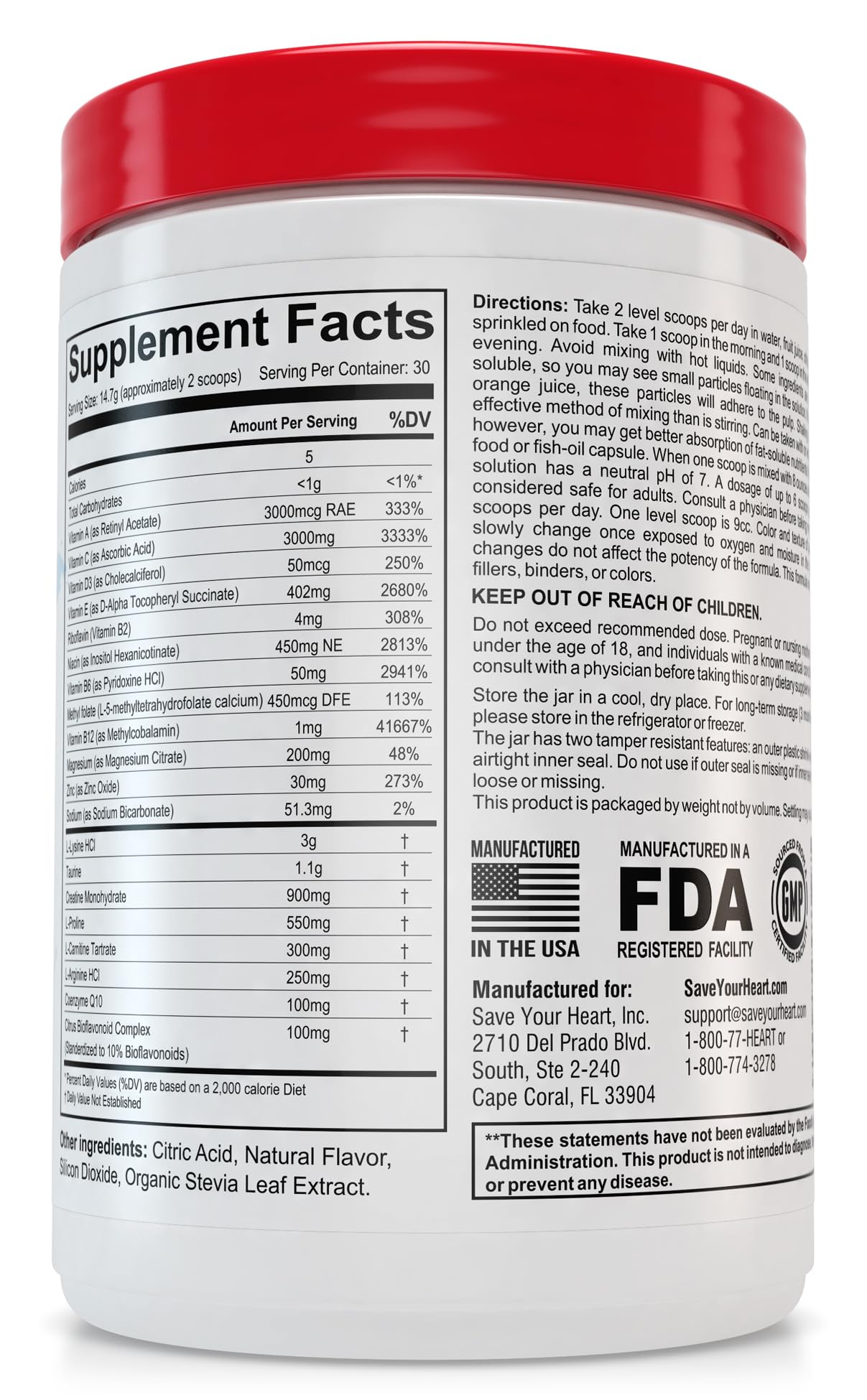 SAVE YOUR HEART Cardio Heart Health Powder Supplement - The Pauling Therapy Essentials Formula (PTEF) Healthy Vitamin C, B-12, L-Lysine, L-Arginine, Magnesium, Zinc + Vitamins, Minerals & Antioxidants SAVE YOUR HEARTAu supplements