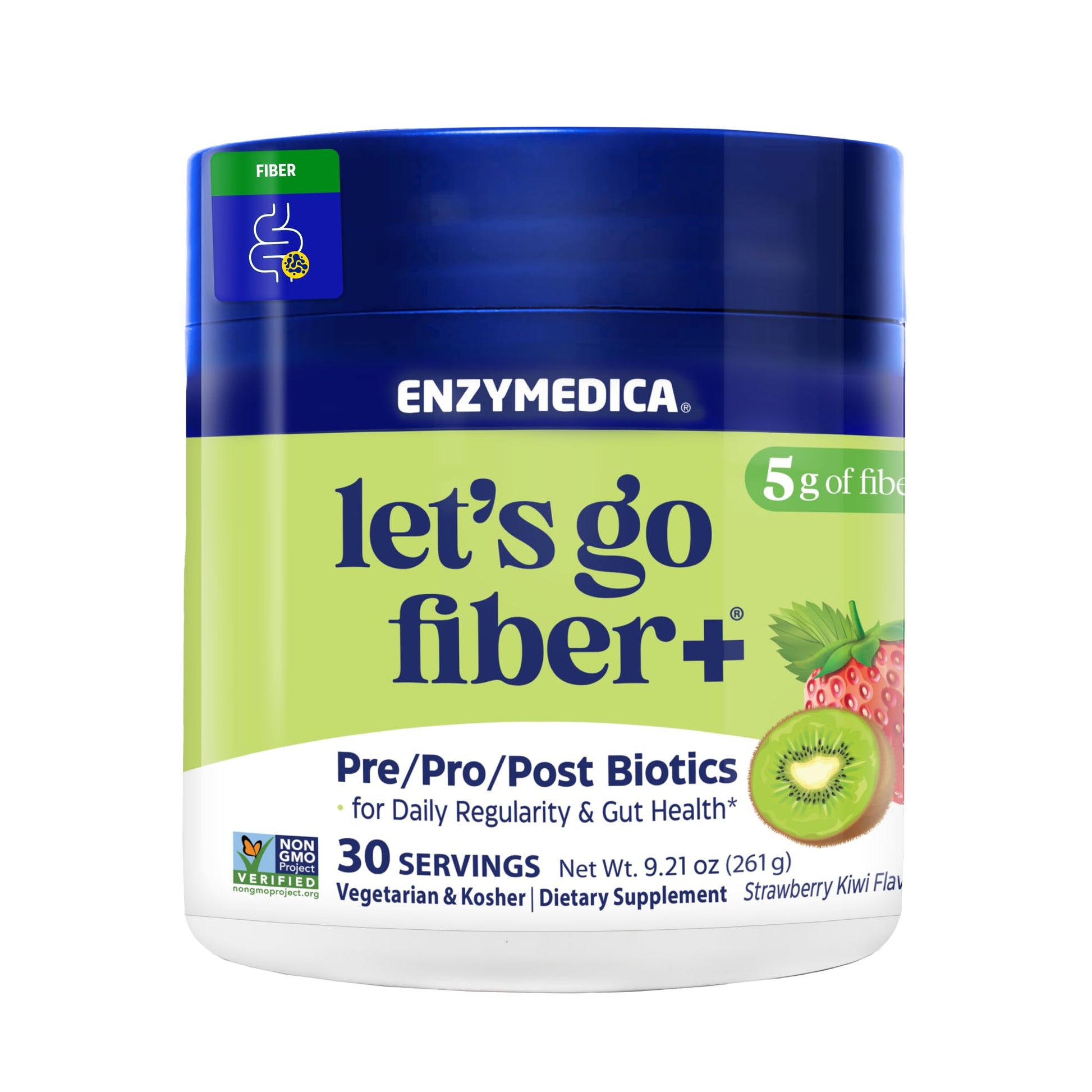 Enzymedica, Let’s Go Fiber+ Strawberry & Kiwi, Prebiotics & Probiotics, Postbiotic, Soluble Fiber for Gut Health, Regularity, Powder for Men & Women, Sugar-Free, 30 Servings EnzymedicaAu supplements