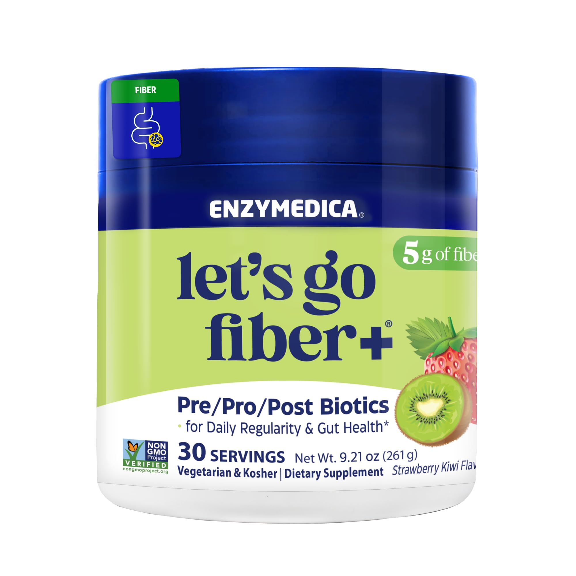 Enzymedica, Let’s Go Fiber+ Strawberry & Kiwi, Prebiotics & Probiotics, Postbiotic, Soluble Fiber for Gut Health, Regularity, Powder for Men & Women, Sugar-Free, 30 Servings EnzymedicaAu supplements