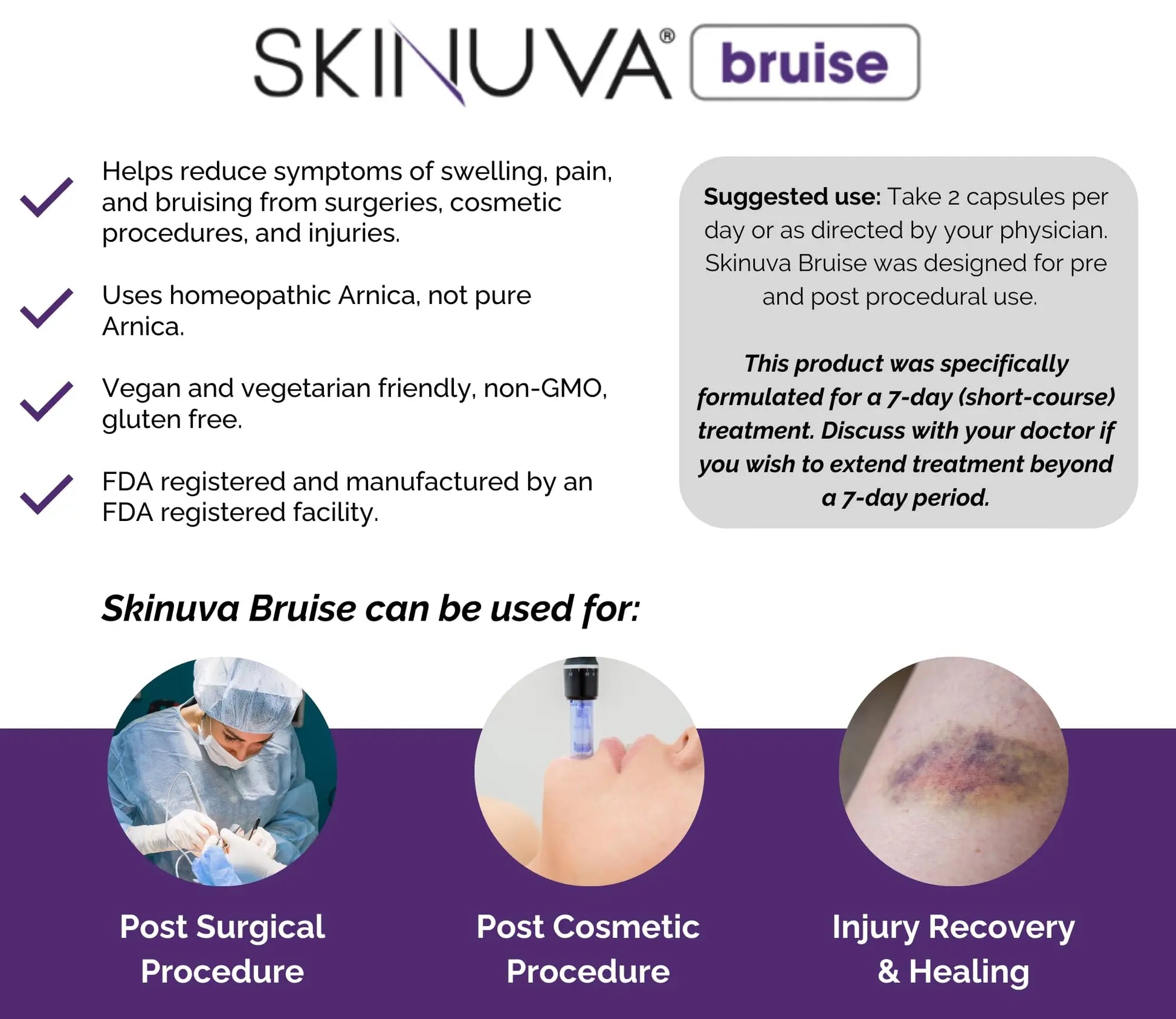 Skinuva® Bruise - Supplement for Bruising and Swelling - A Homeopathic Bruise Remedy Formulated with Arnica, Bromelain & Zinc - 14 Capsules (7-Day Treatment) SkinuvaAu supplements
