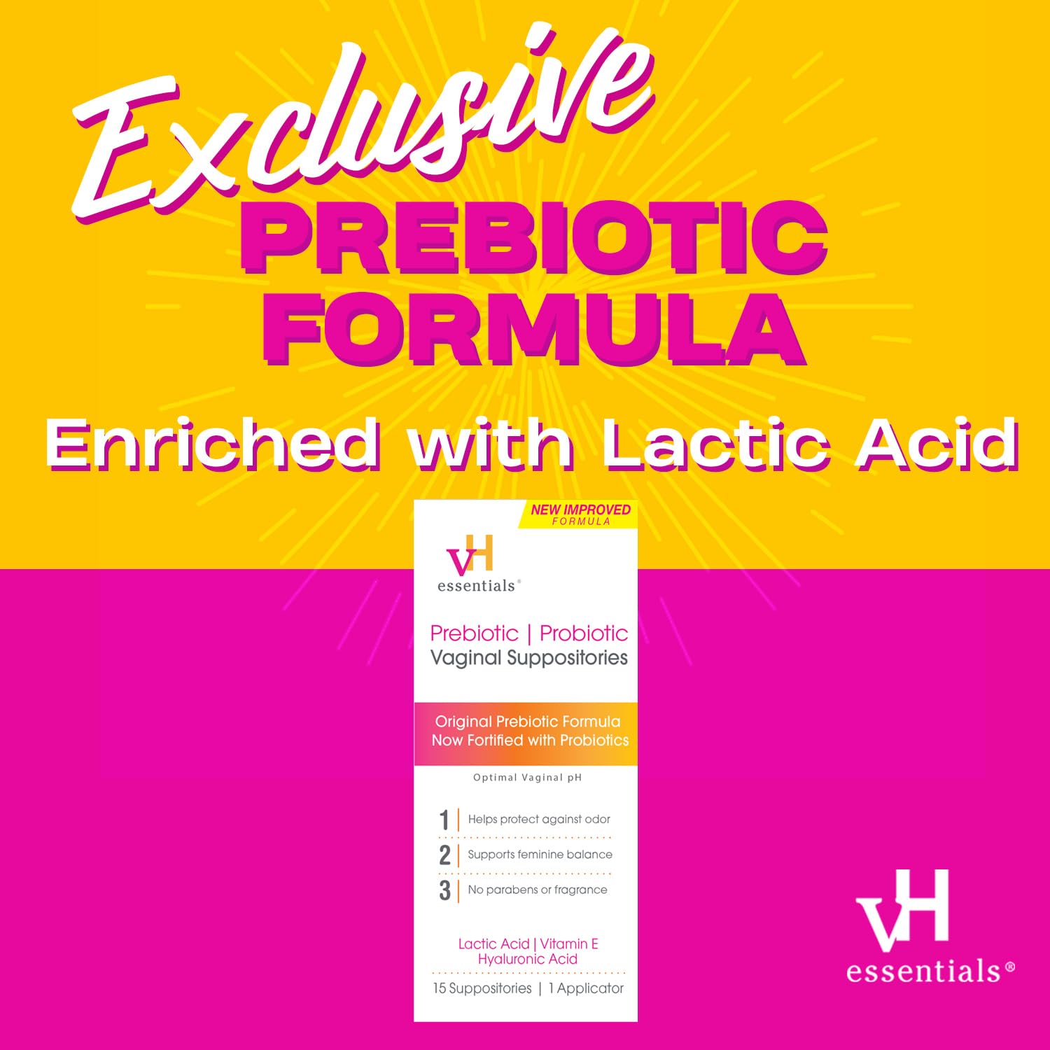 vH essentials Prebiotic PH Balanced Vaginal SuppositoriesBox, Original Version, 15 Count vH essentialsAu supplements