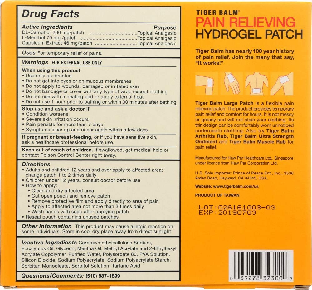Tiger Balm Pain Relieving Patch Large , 4 Count Tiger BalmAu supplements