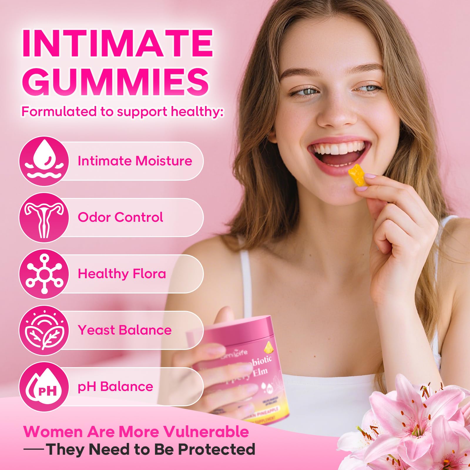 GrnLife Women's Probiotic Slippery Elm Gummies, Her Juicy Feminine Probiotics Gummies for pH Balance & Immune Supports, Pineapple Flavor, 60 Count GrnLifeAu supplements