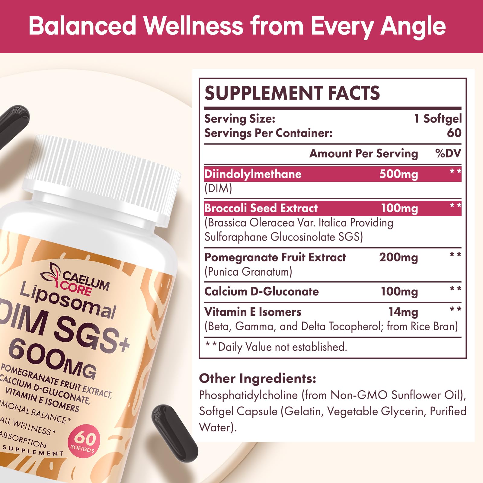 CEALMU CORE Liposomal DIM SGS Supplement - Estrogen Supplements for Women & Men Contains Sulforaphane Glucosinolate, Vitamin E, Pomegranate Fruit - Support Detox and Antioxidant (1 Pack) CEALMU COREAu supplements