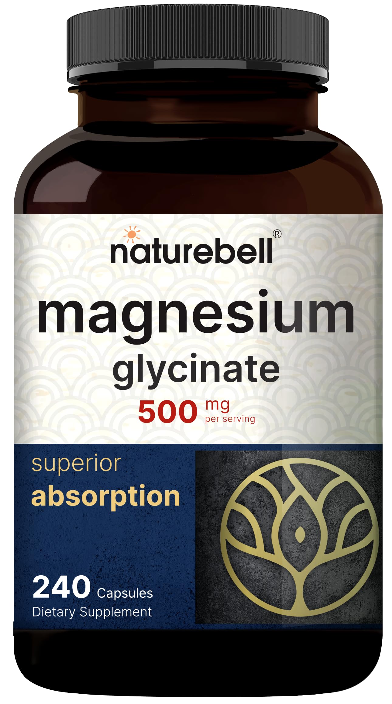 NatureBell Magnesium Glycinate Capsules 500mg | 240 Count, 100% Chelated & Purified NatureBellUS supplements