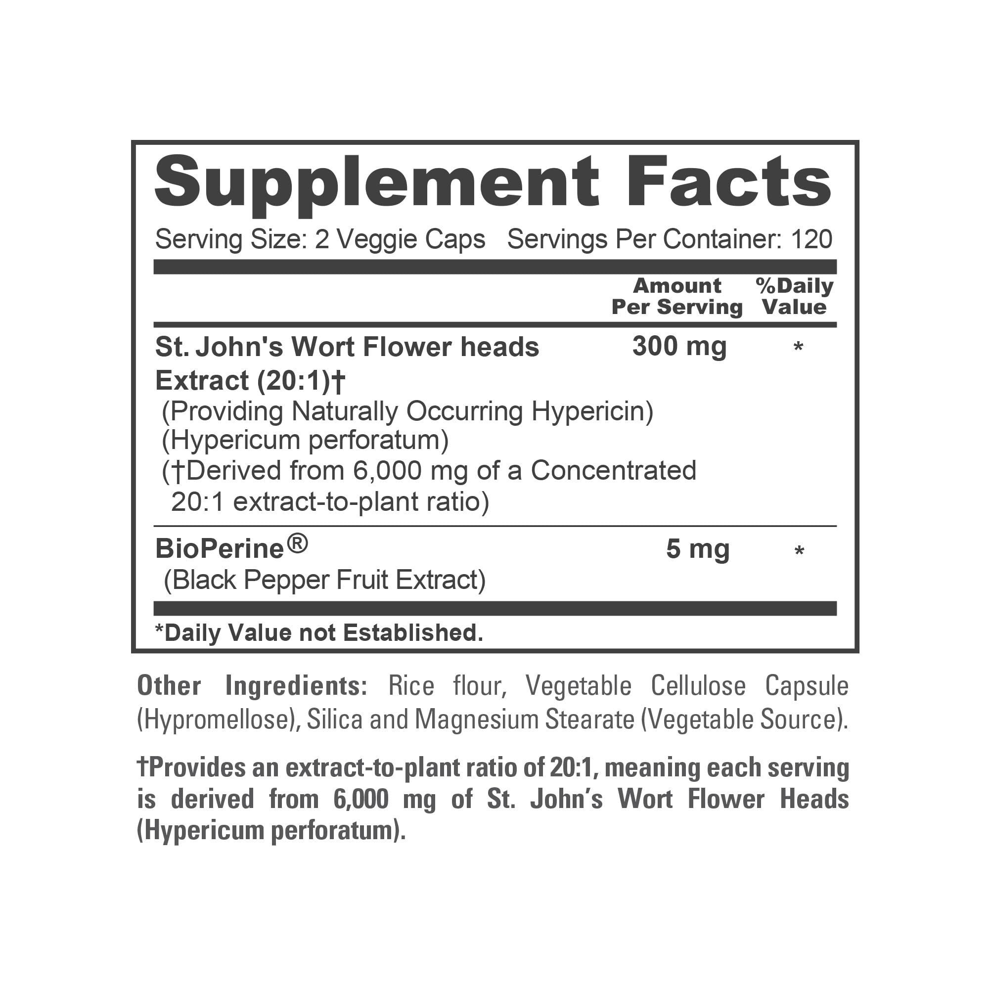 NusaPure St. John's Wort 20:1 Extract, 300 mg Equivalent to 6,000mg 240 Veggie Capsules (Vegetarian, Non-GMO & Vegan) Bioperine NusaPureAu supplements