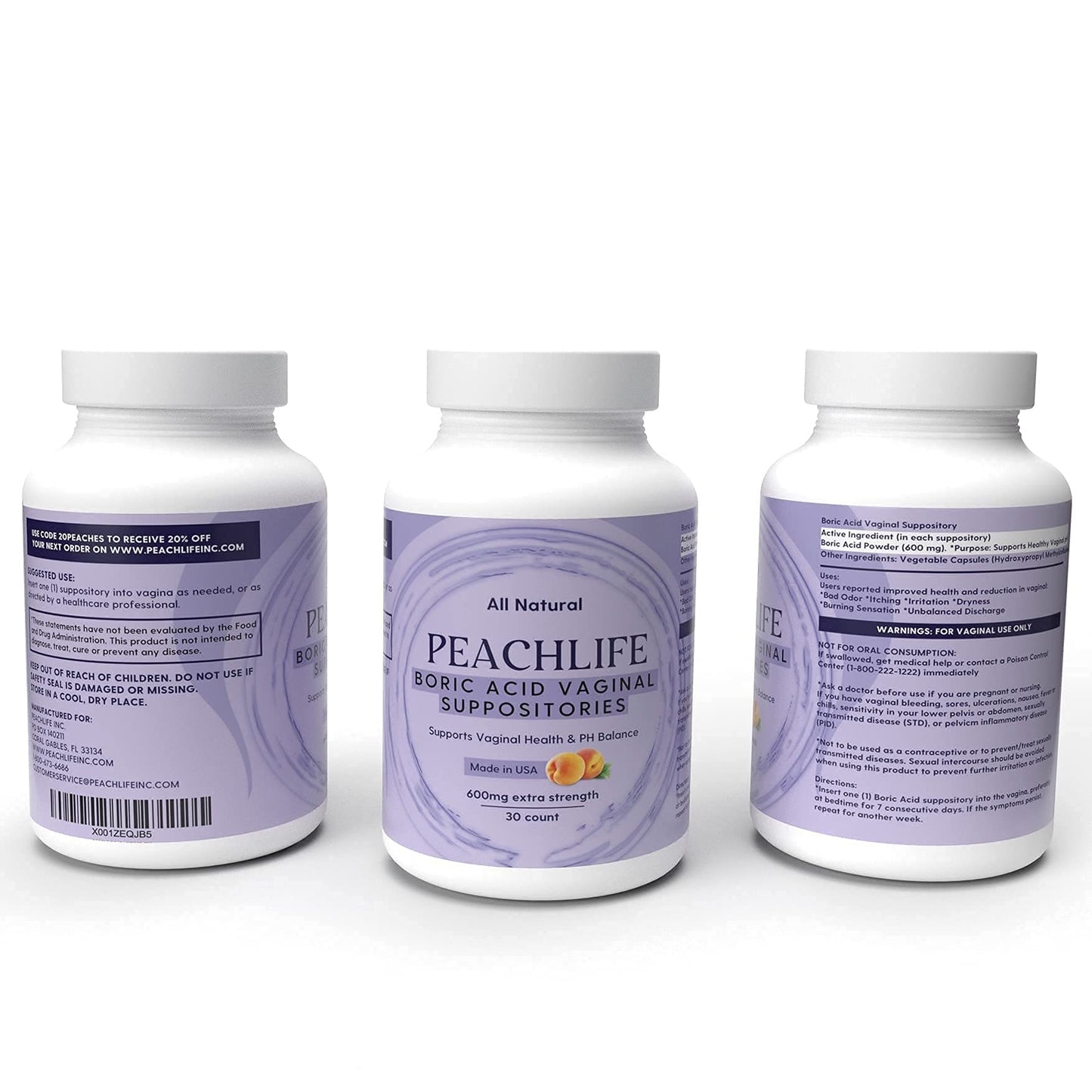 Peachlife Boric Acid Suppositories and Small Soft Menstrual Cup with Ring Pull PeachlifeUS supplements