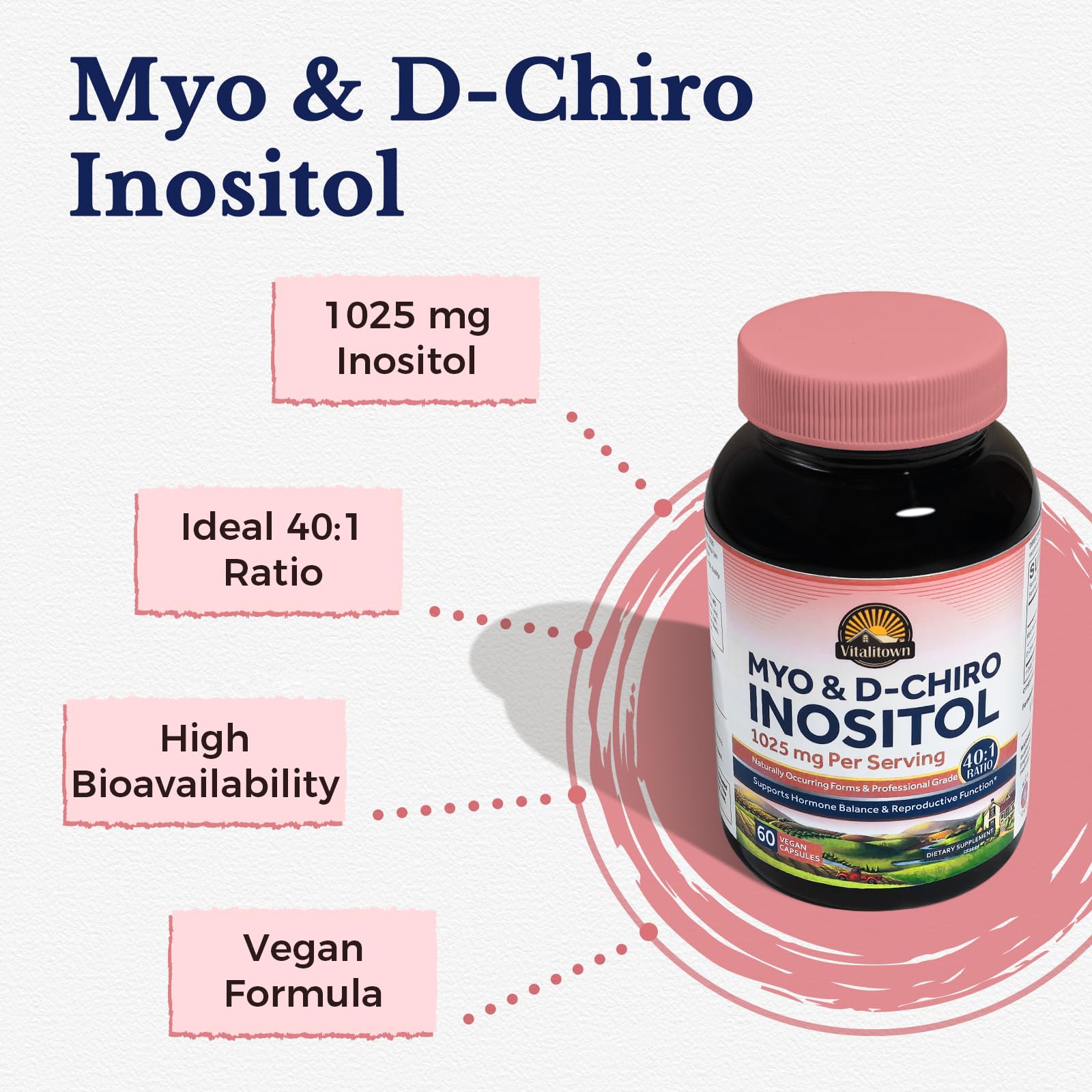 Vitalitown Inositol Supplement for Women, Myo-Inositol & D-Chiro Inositol, Ideal 40:1 Ratio, Hormone Balance & Healthy Ovarian Support for Women, Vitamin B8, Vegan, 60 Capsules, No Gluten VitalitownAu supplements