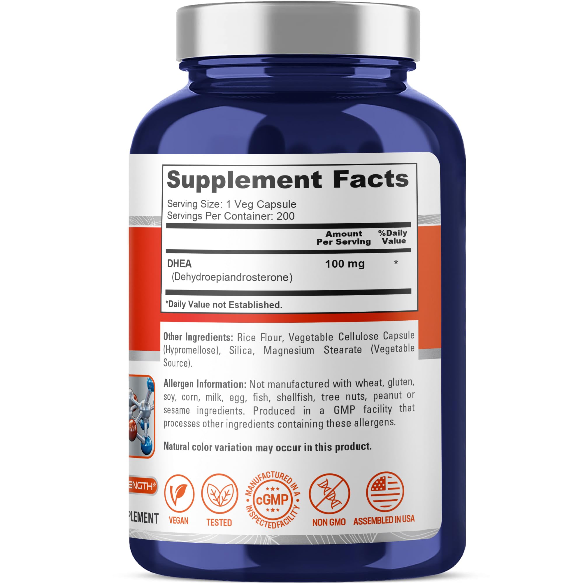 NusaPure DHEA 100mg 200 Veggie Capsules (Vegetarian, Non-GMO) NusaPureAu supplements