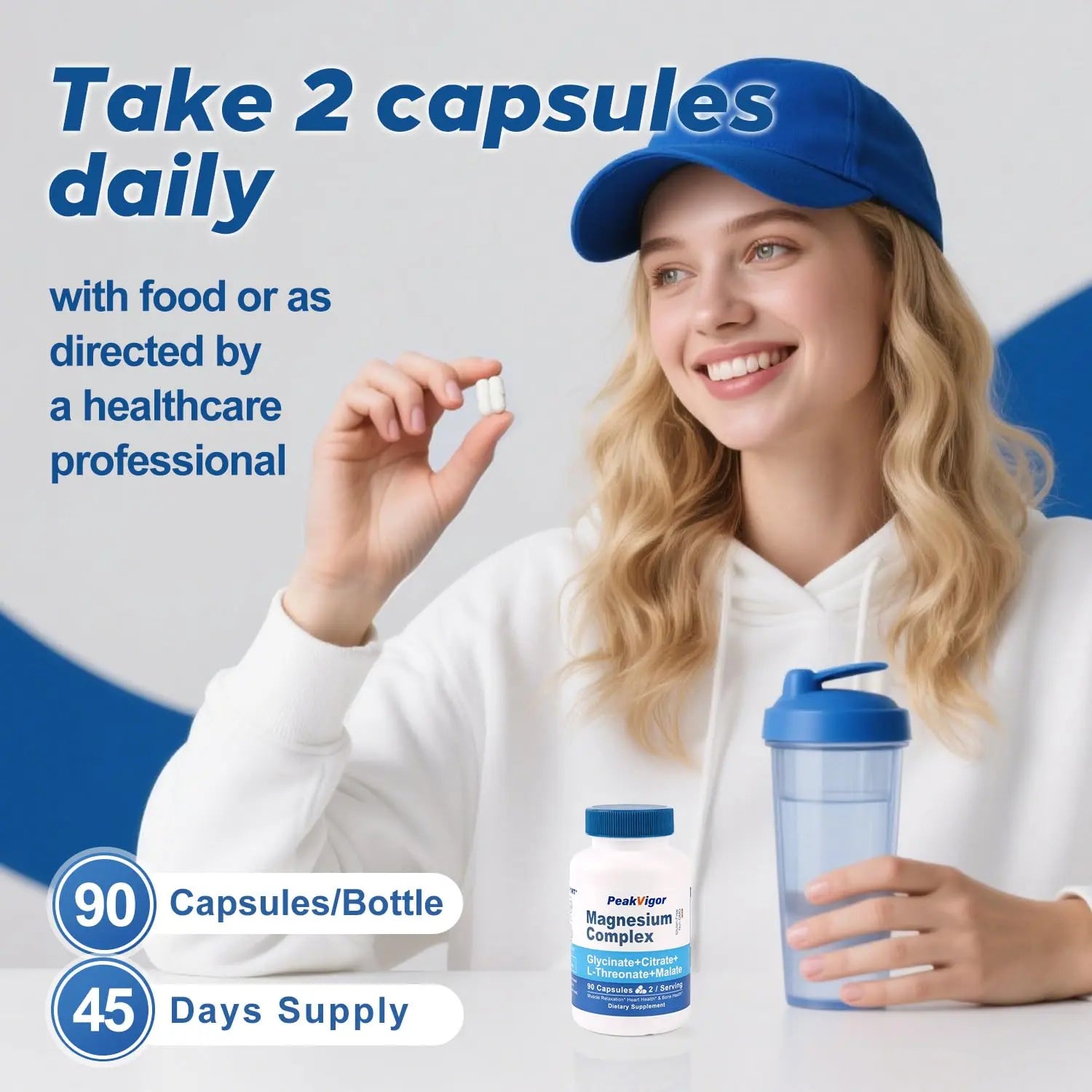 5 in 1 Magnesium Complex, 976mg Complex with Magnesium Glycinate, Citrate, Malate & L-Threonate, Vitamin B6 for High Absorption, Third Party Tested, Gluten-Free, Easy-Swallow Vegan Capsule PeakVigornz supplements