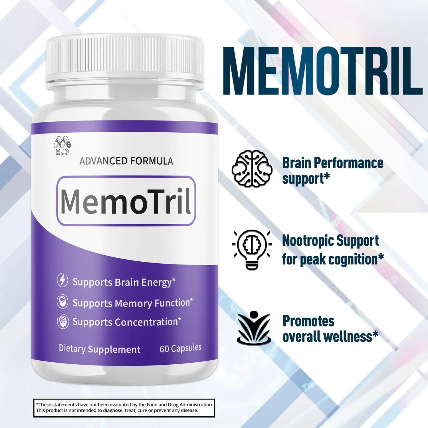 (3 Pack) Memotril Capsules, Official Memo Tril Supplement Pills with All Natural Ingredients, Advanced Memotril for Brain Health & Wellness Support with Premium Vitamins for Women & Men (180 Capsules) MJOnz supplements