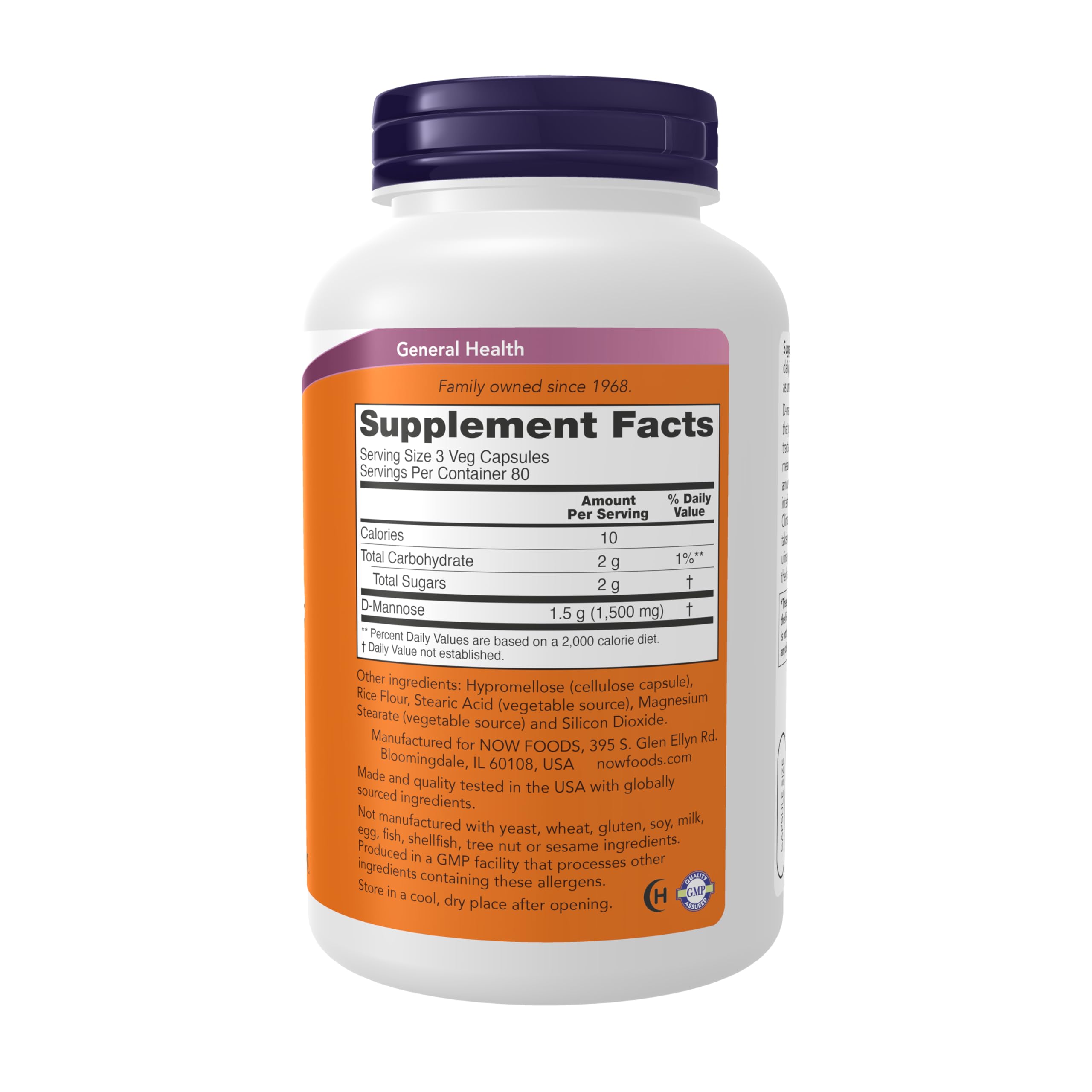 NOW Foods Supplements, D-Mannose 500 mg, Non-GMO Project Verified, Healthy Urinary Tract*, 240 Veg Capsules NOW FoodsAu supplements