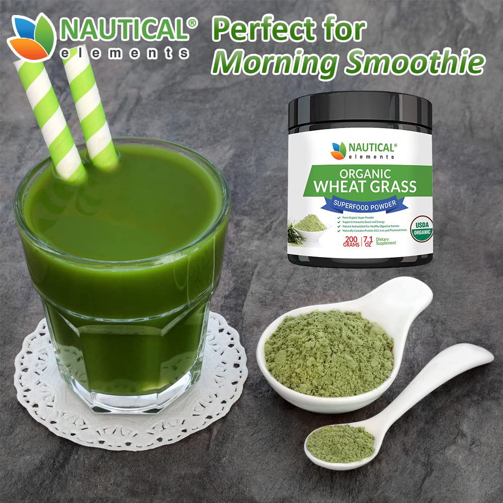 Wheatgrass Powder - USDA Certified Organic Wheat Grass Powder That Is Rich In Essential Amino Acids, Chlorophyll, Antioxidants, Fatty Acids, Minerals & Vitamins - US Grown - Vegan & Non-GMO Superfoods Nautical ElementsAu supplements