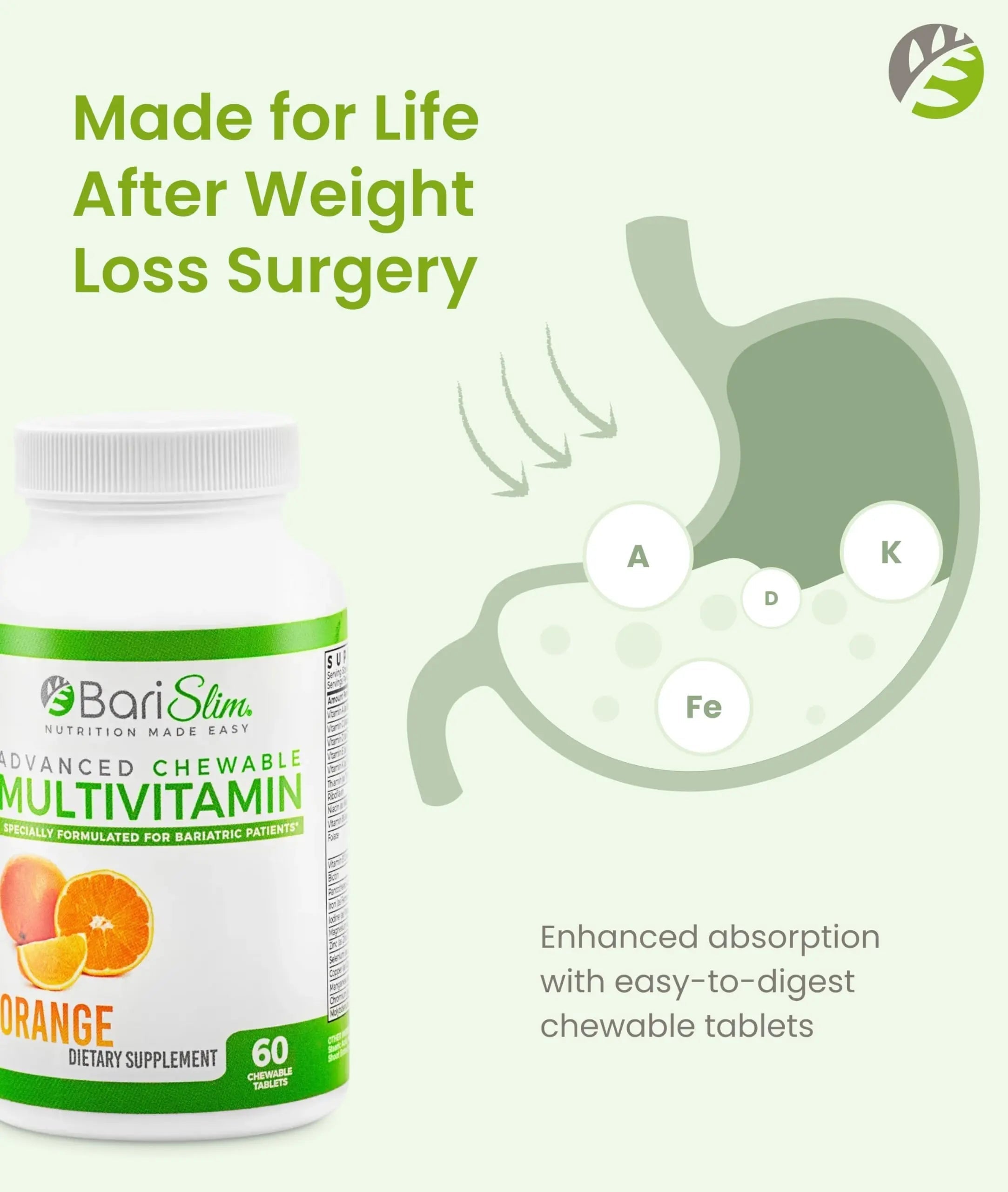 BariSlim Advanced Chewable Bariatric Multivitamin Tablets - Bariatric Vitamin and Supplement for Post Bariatric Surgery Including Gastric BariSlimAu supplements