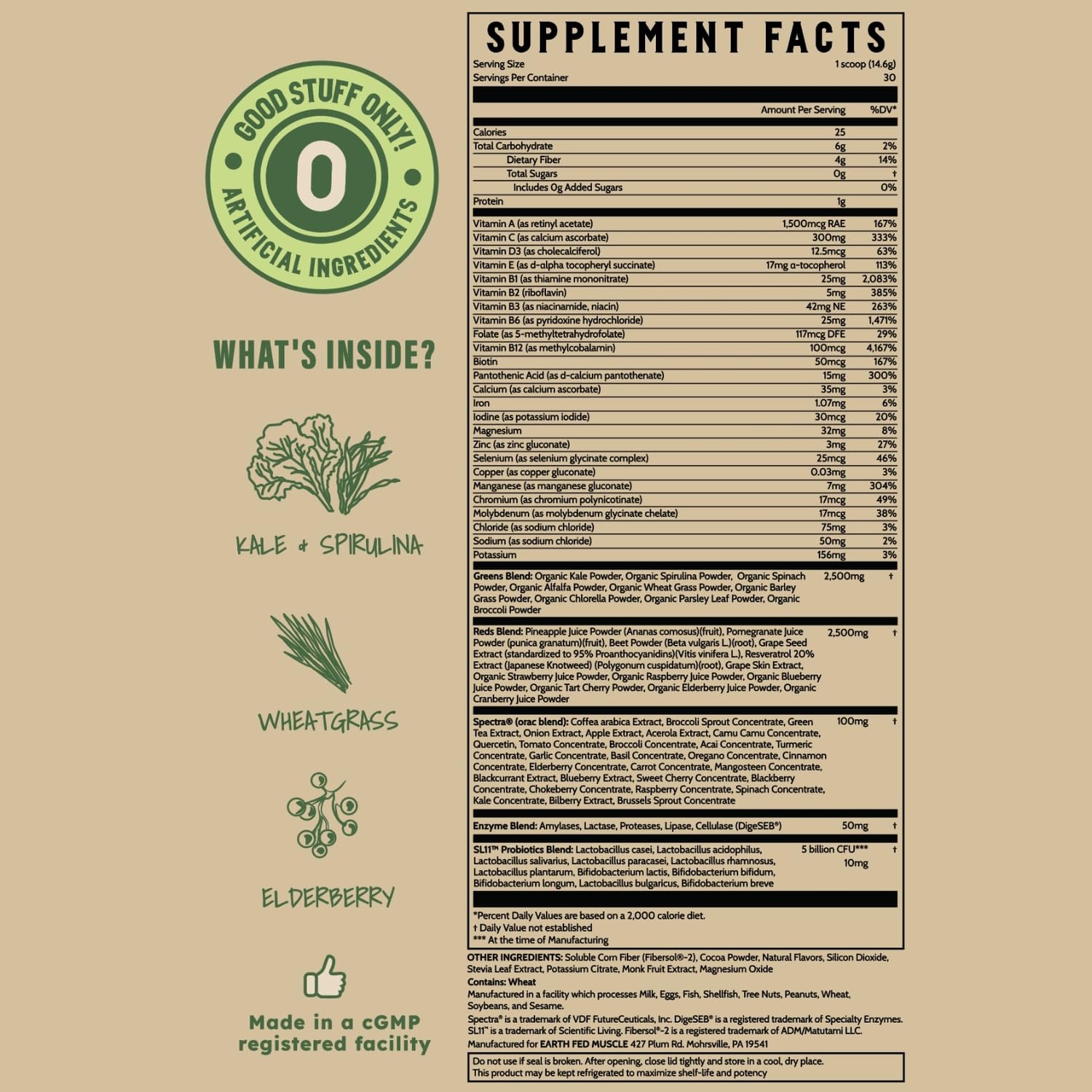 Earth Fed Muscle Chocolate Greens & Reds Superfood Blend Earth Fed MuscleAu supplements