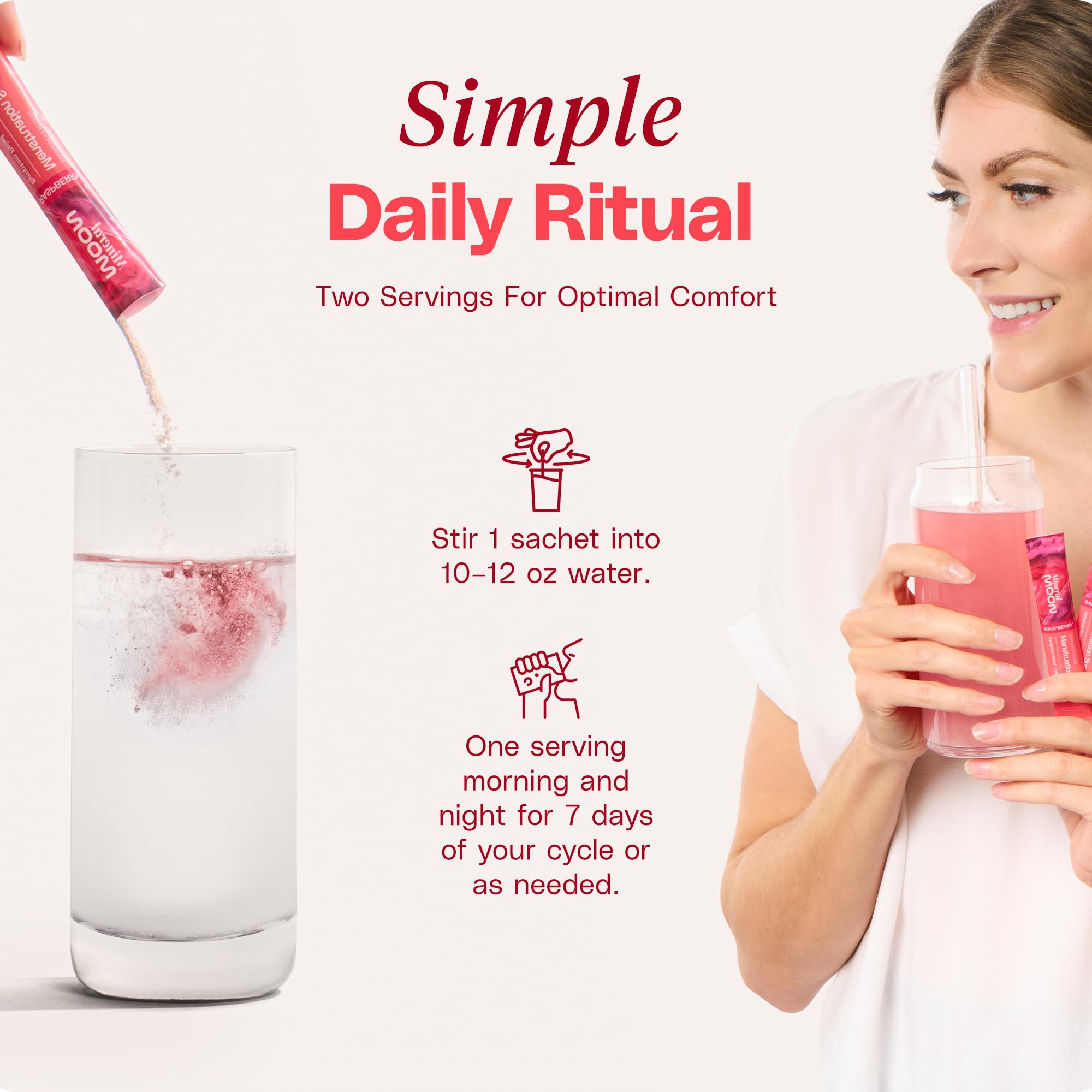 Mineral Moon Premium Menstruation Support - 14 Sachets Raspberry Drink - Hormonal Balance & PMS Support - Reduce Period Cramps, Fatigue & Nausea -with Magnesium Bisglycinate, BenfoPure B1 & Vitamin B6 Mineral MoonAu supplements