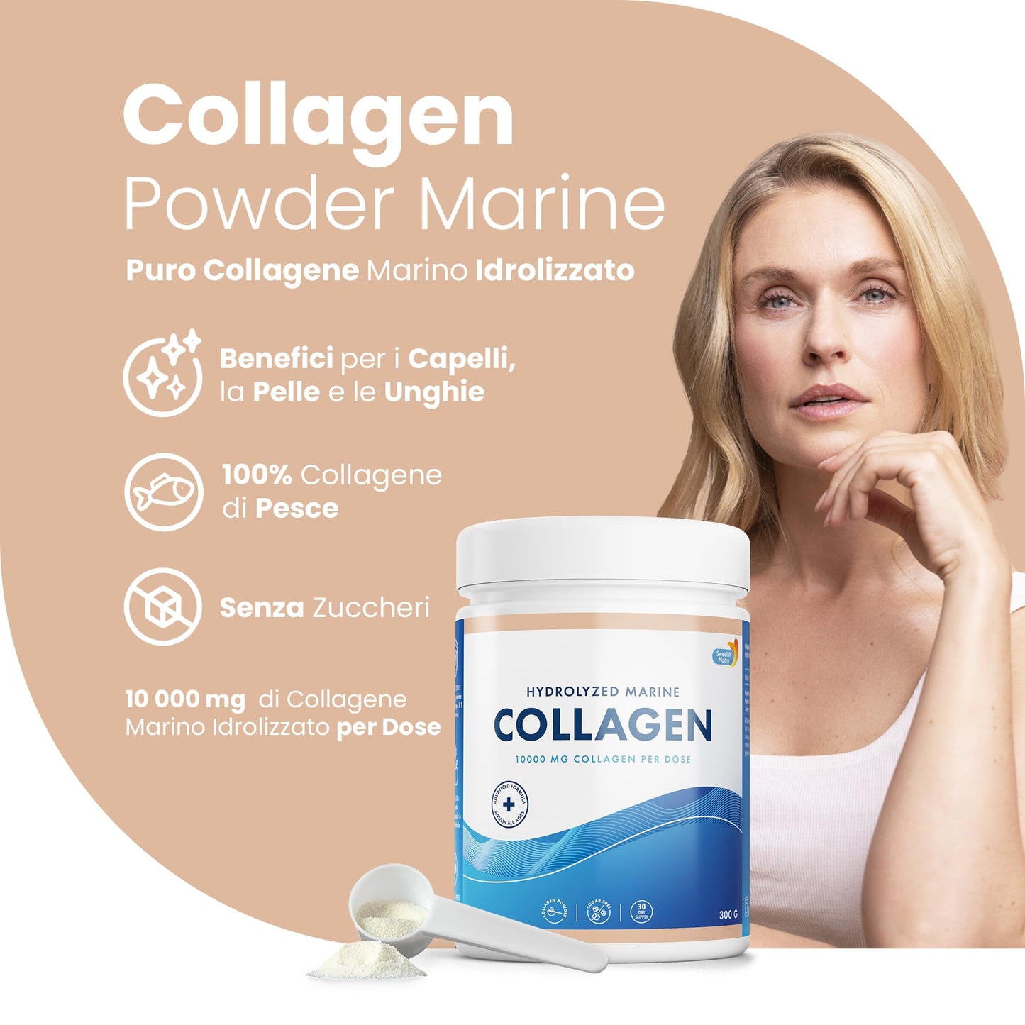 100% Marine Collagen Powder 300g I Pure Hydrolyzed Collagen Powder (Type I & III) Swedish NutraUS supplements