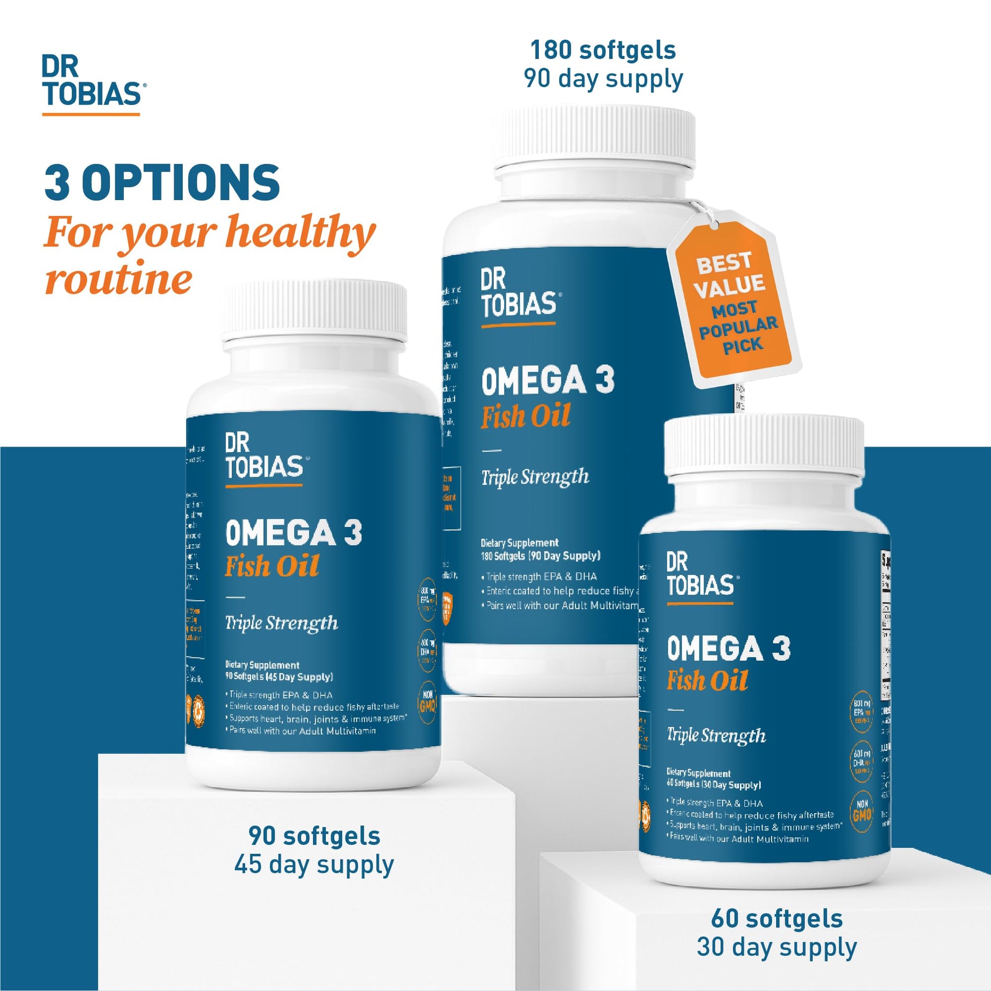 Dr. Tobias Omega 3 Fish Oil 2000mg Triple Strength with 800mg EPA 600mg DHA Per Serving | Fish Oil Omega 3 Supplements for Heart Brain & Immune Support - 180 Softgels (90 Servings) Dr. TobiasAu supplements