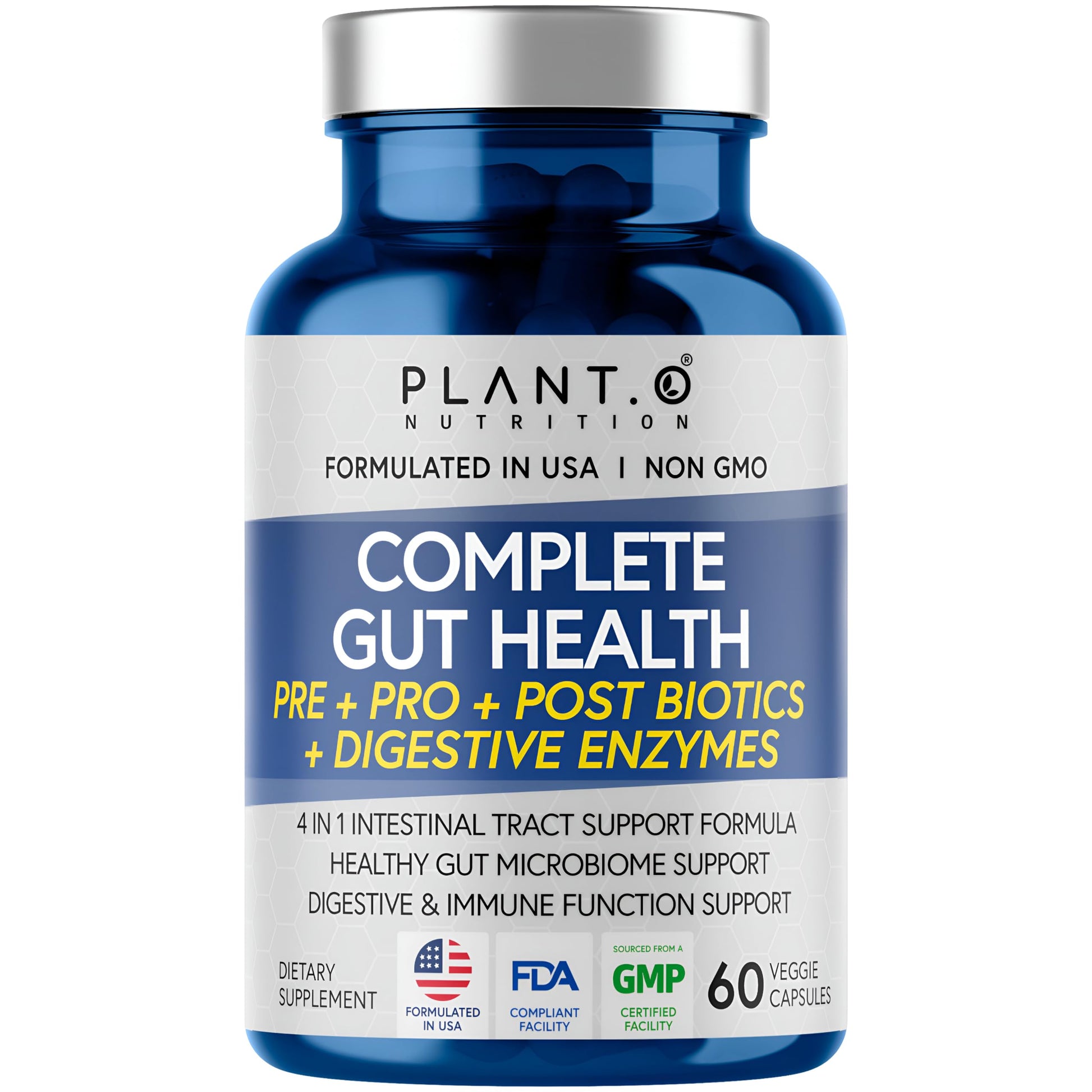 4-in-1 Prebiotic Probiotic & Postbiotic for Women & Men, Complete Gut & Digestive Support Supplement, Pre Post Probiotics & Digestive Enzymes 60 Capsules PLANT.O NUTRITIONAu supplements
