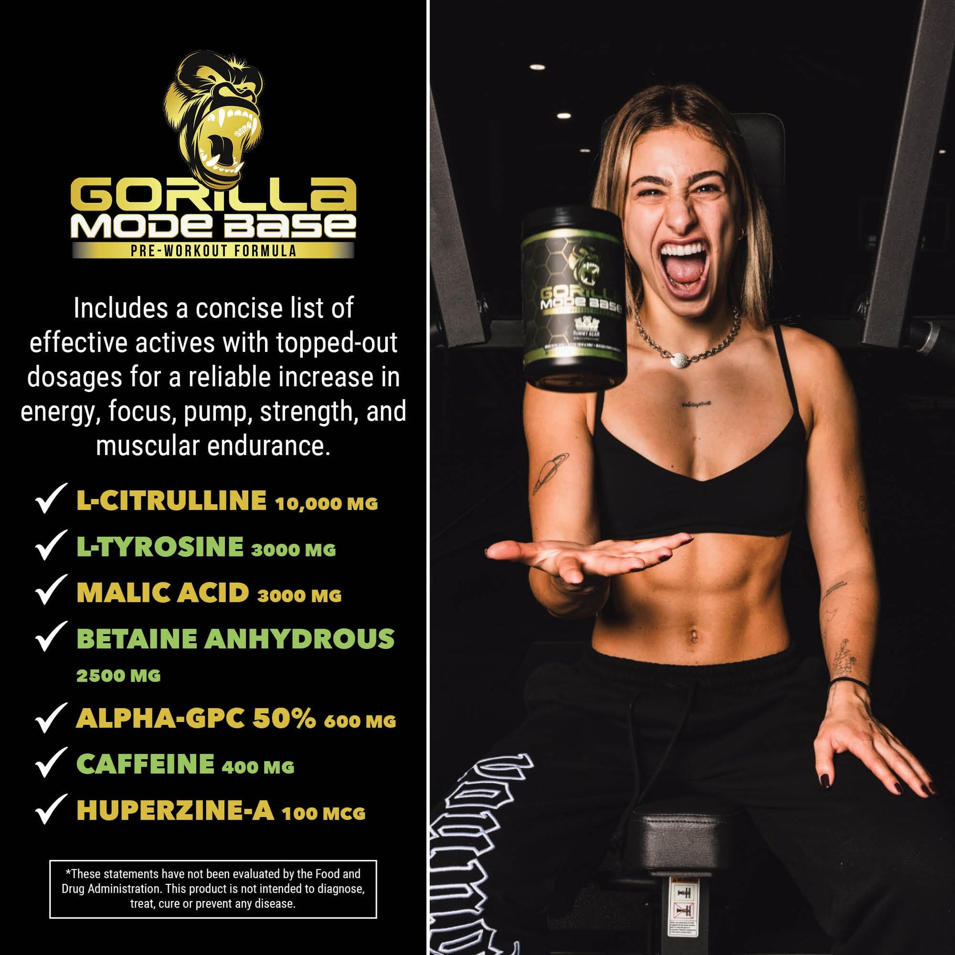 Gorilla Mode Base Pre Workout - Raises Nitric Oxide · Intense Focus & Drive · Endurance Gorilla MindAu supplements