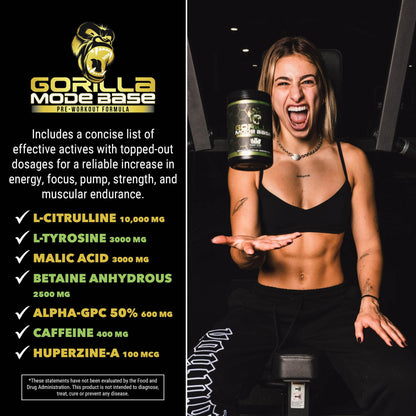 Gorilla Mode Base Pre Workout - Raises Nitric Oxide · Intense Focus & Drive · Endurance Gorilla MindUS supplements