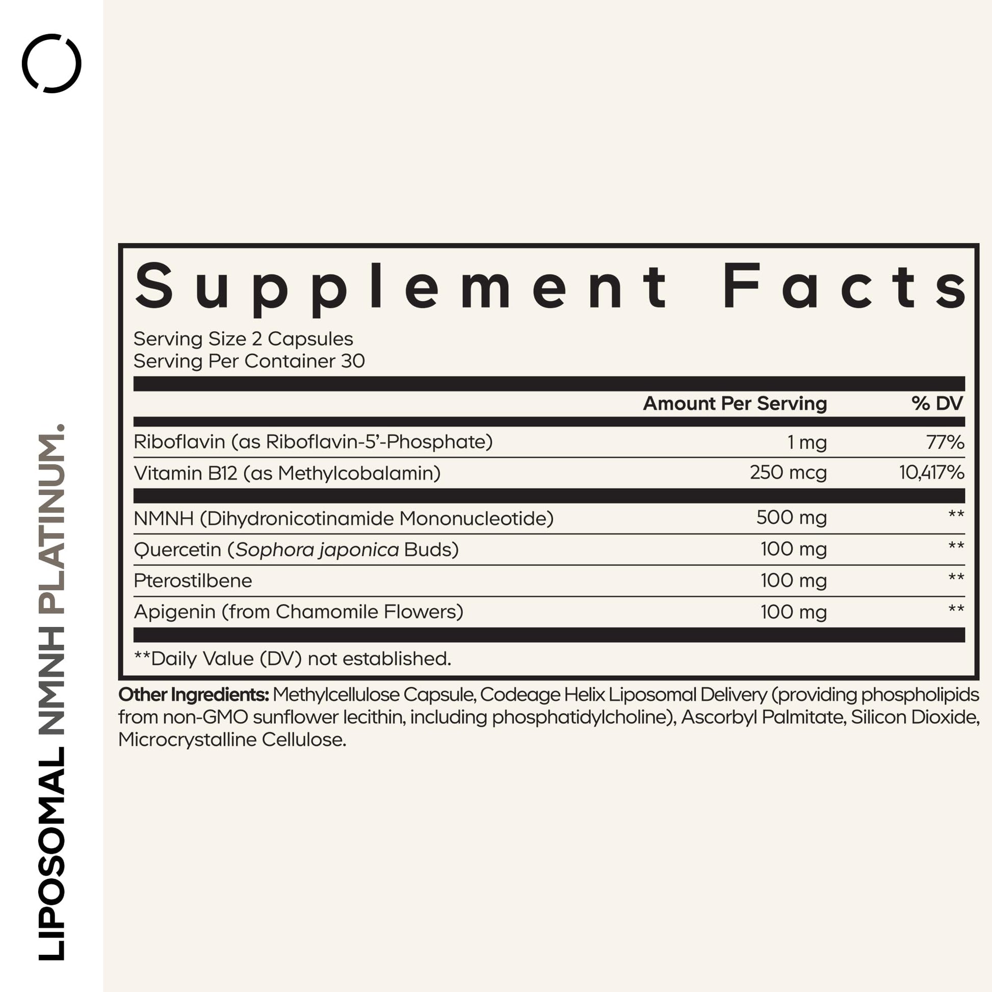 Codeage Liposomal NMNH Platinum - 500 mg NMNH Supplement, NAD+ Precursor with Quercetin, Pterostilbene, Apigenin, Active B Vitamins B2 Riboflavin & Vitamin B12 Methylcobalamin - Non-GMO - 60 Capsules CodeageAu supplements