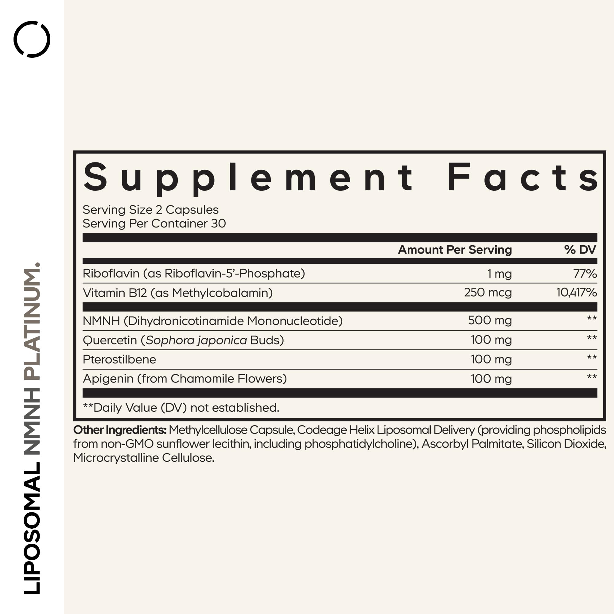 Codeage Liposomal NMNH Platinum - 500 mg NMNH Supplement, NAD+ Precursor with Quercetin, Pterostilbene, Apigenin, Active B Vitamins B2 Riboflavin & Vitamin B12 Methylcobalamin - Non-GMO - 60 Capsules CodeageAu supplements