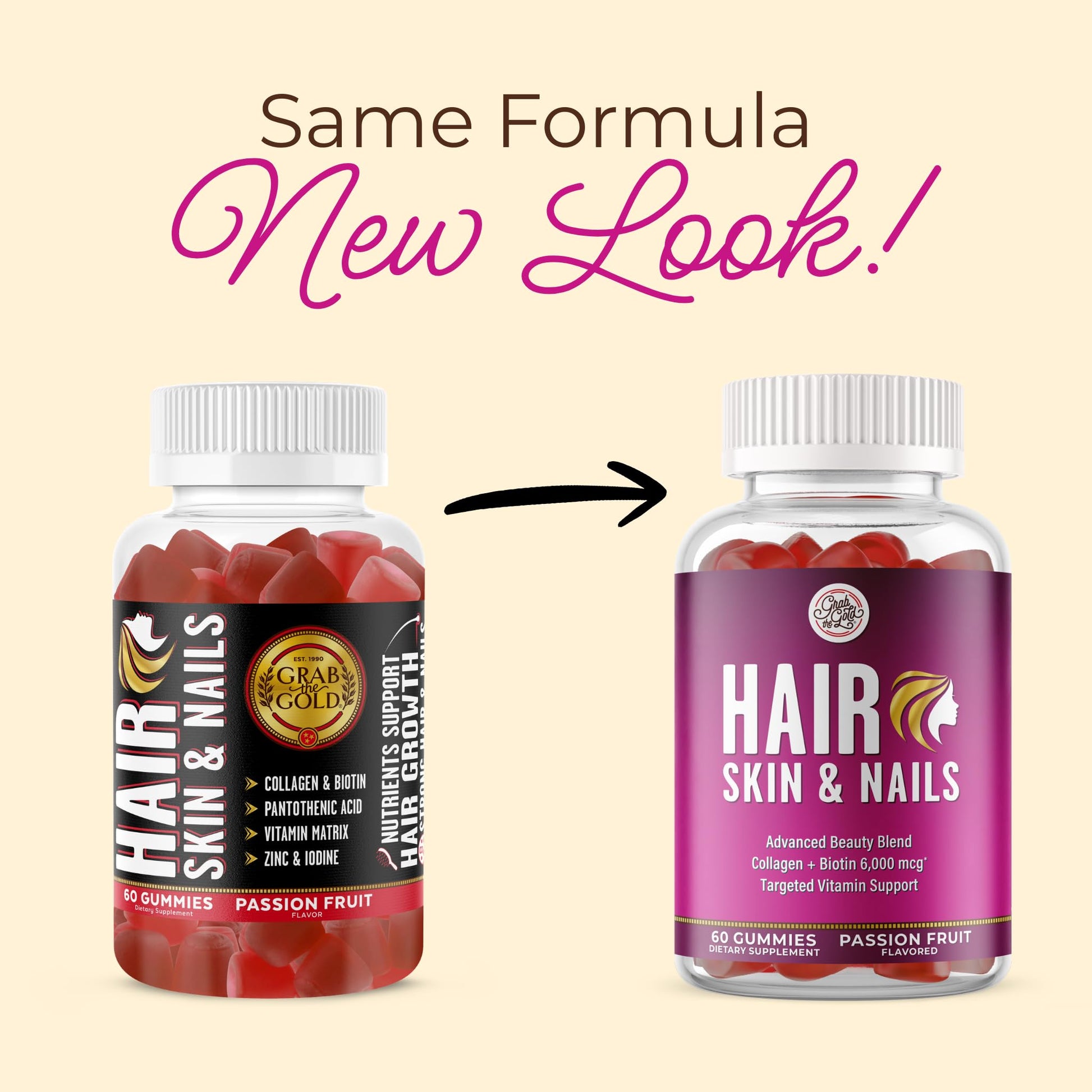 Grab The Gold Hair Skin & Nails Vitamins for Women | Gummies with 6000mcg Biotin & Collagen | 10 Essential Vitamin & Minerals | Gluten-Free, Non-GMO, Passion Fruit Flavor | 1 Month Supply, Made in USA Grab The GoldAu supplements