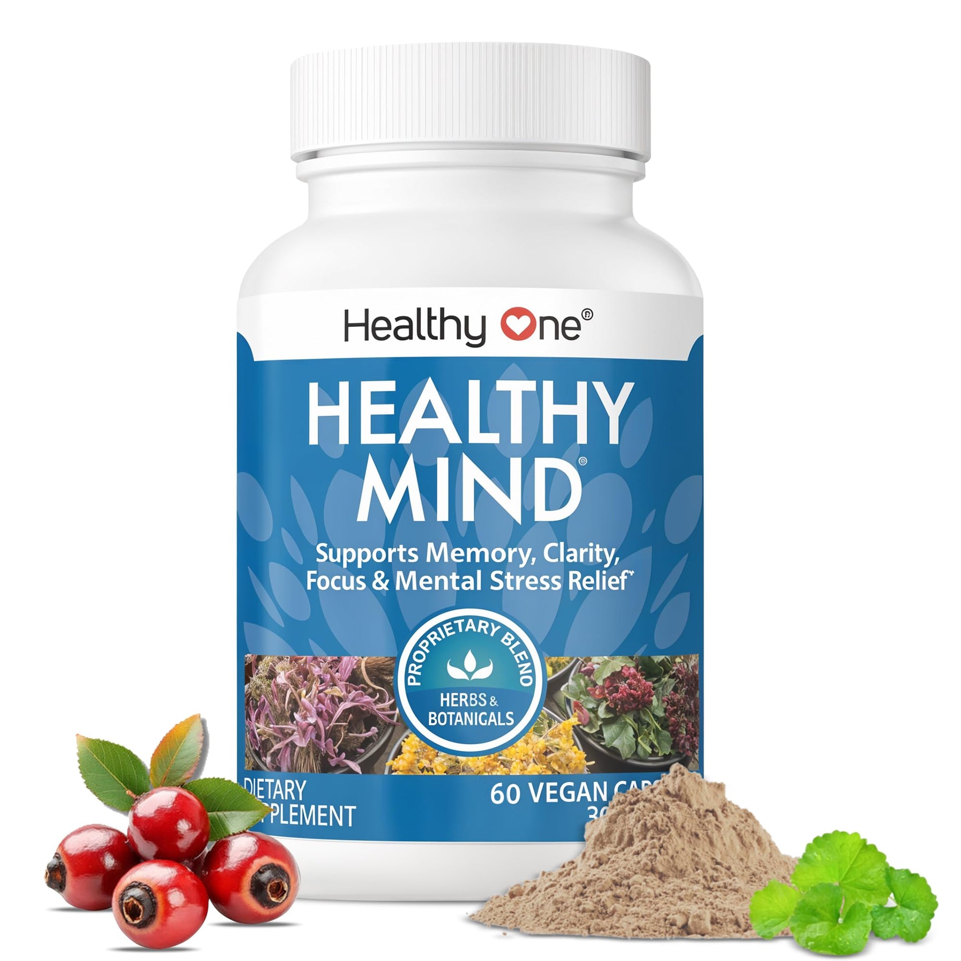 Healthy Mind - Safe for Teens - Brain Fog - Cognitive Function - Concentration - Focus - Neural Optimization - Mood - Ginkgo Biloba - Ginseng - Rhodiola - Bacopa - Gotu Kola - Green Tea - 60 Count Healthy OneAu supplements